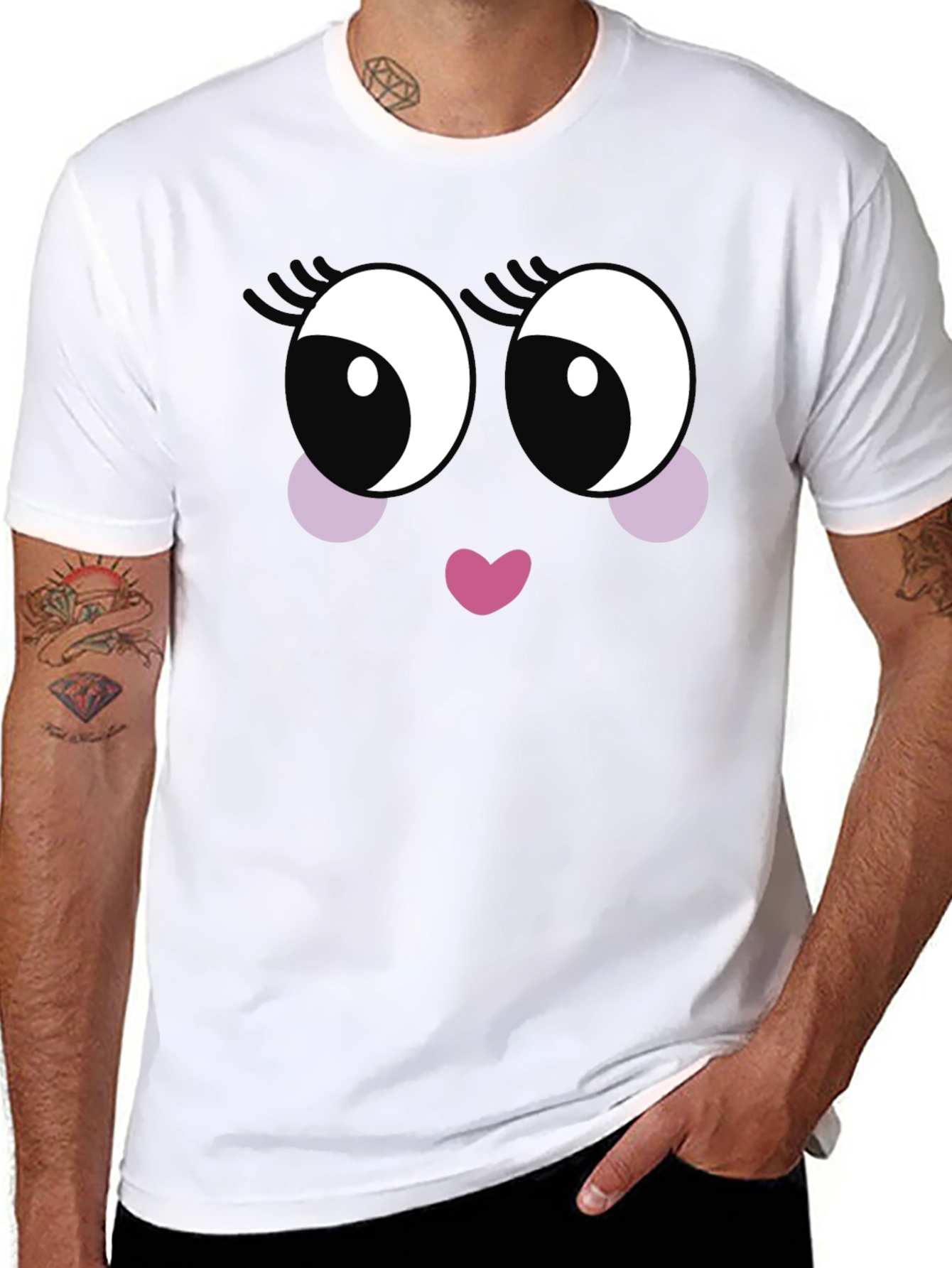 Cute Cartoon Face Black T-Shirt