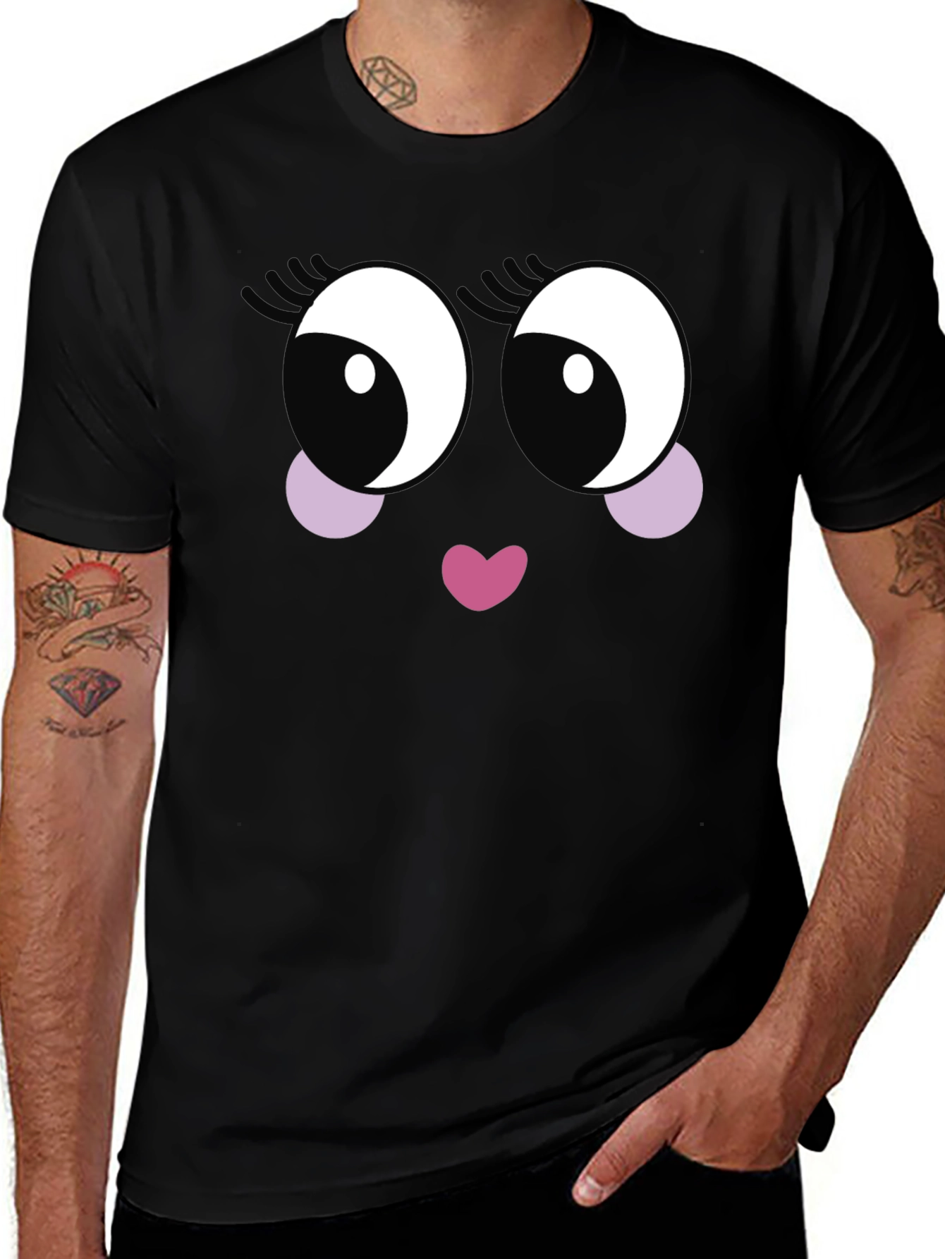 Cute Cartoon Face Black T-Shirt