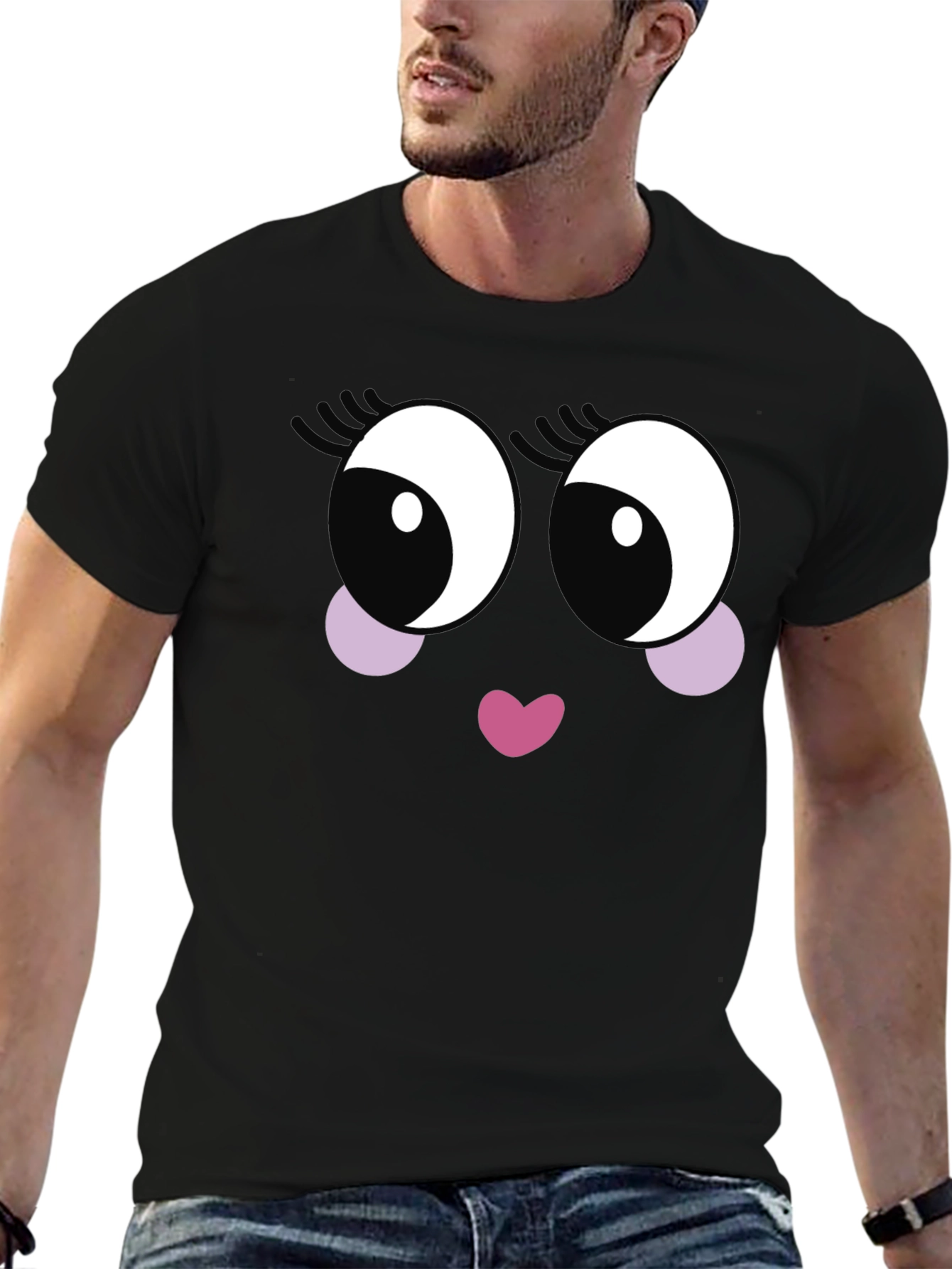 Cute Cartoon Face Black T-Shirt