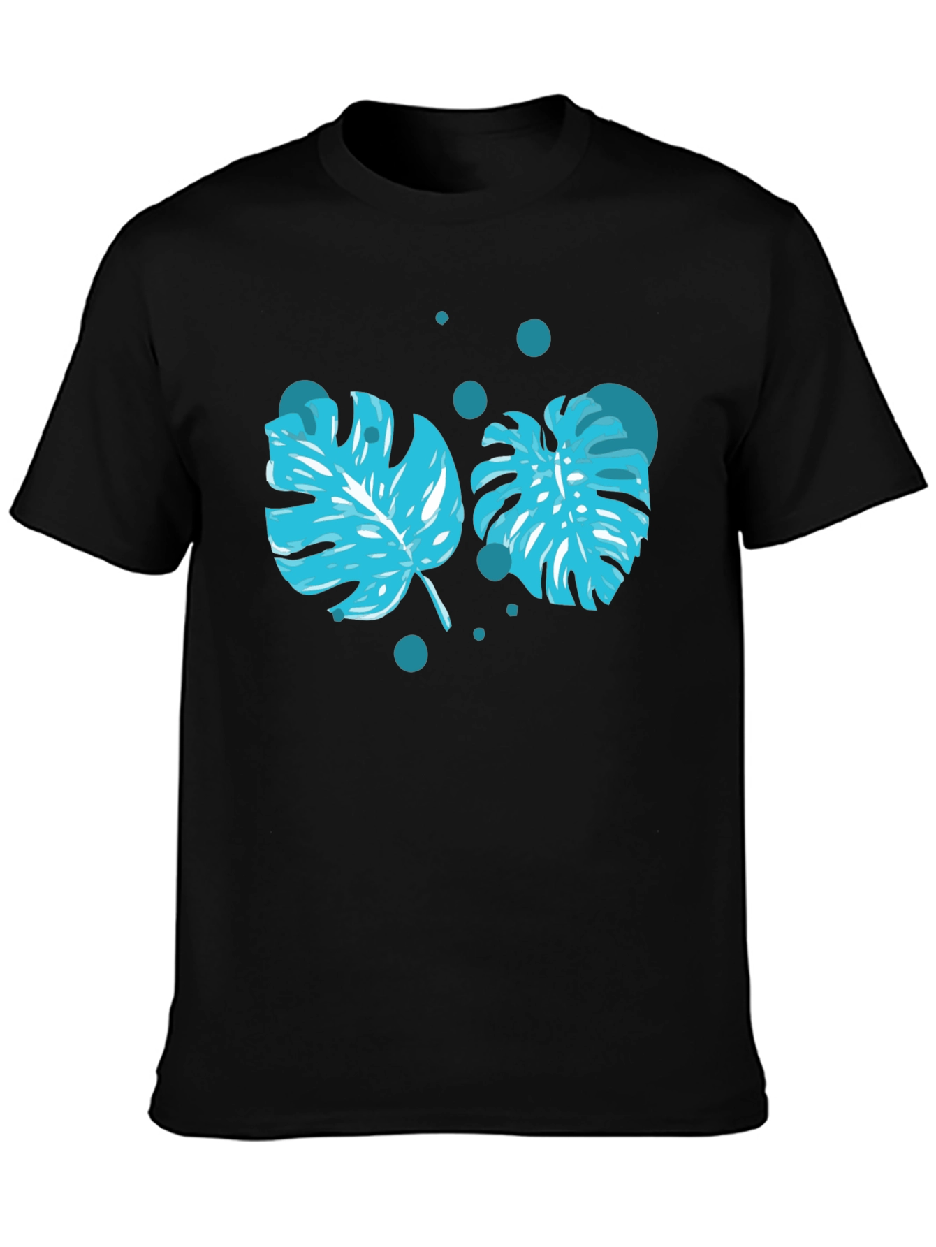 Tropical Leaf Print Black T-Shirt