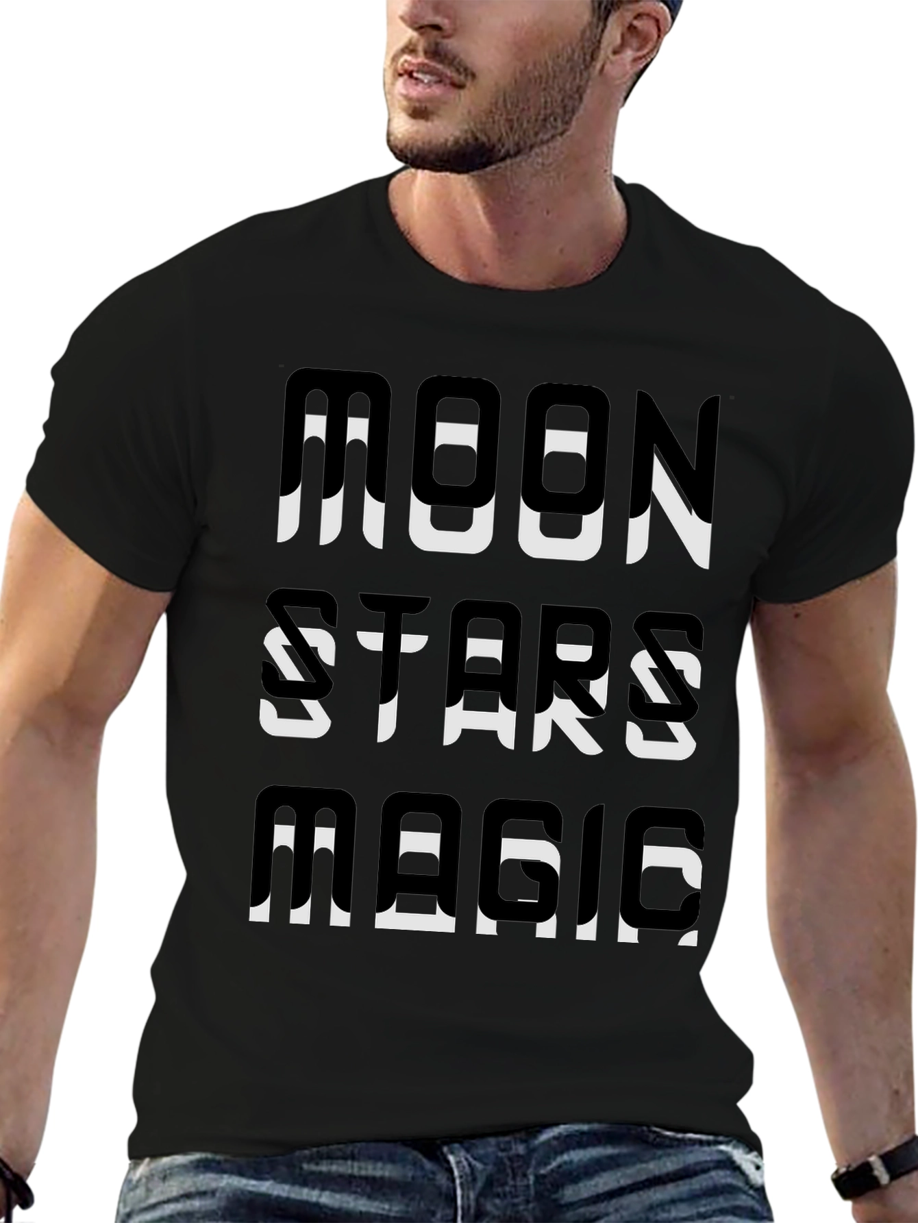 Moon Stars Magic Graphic Tee - Black Cotton T-Shirt