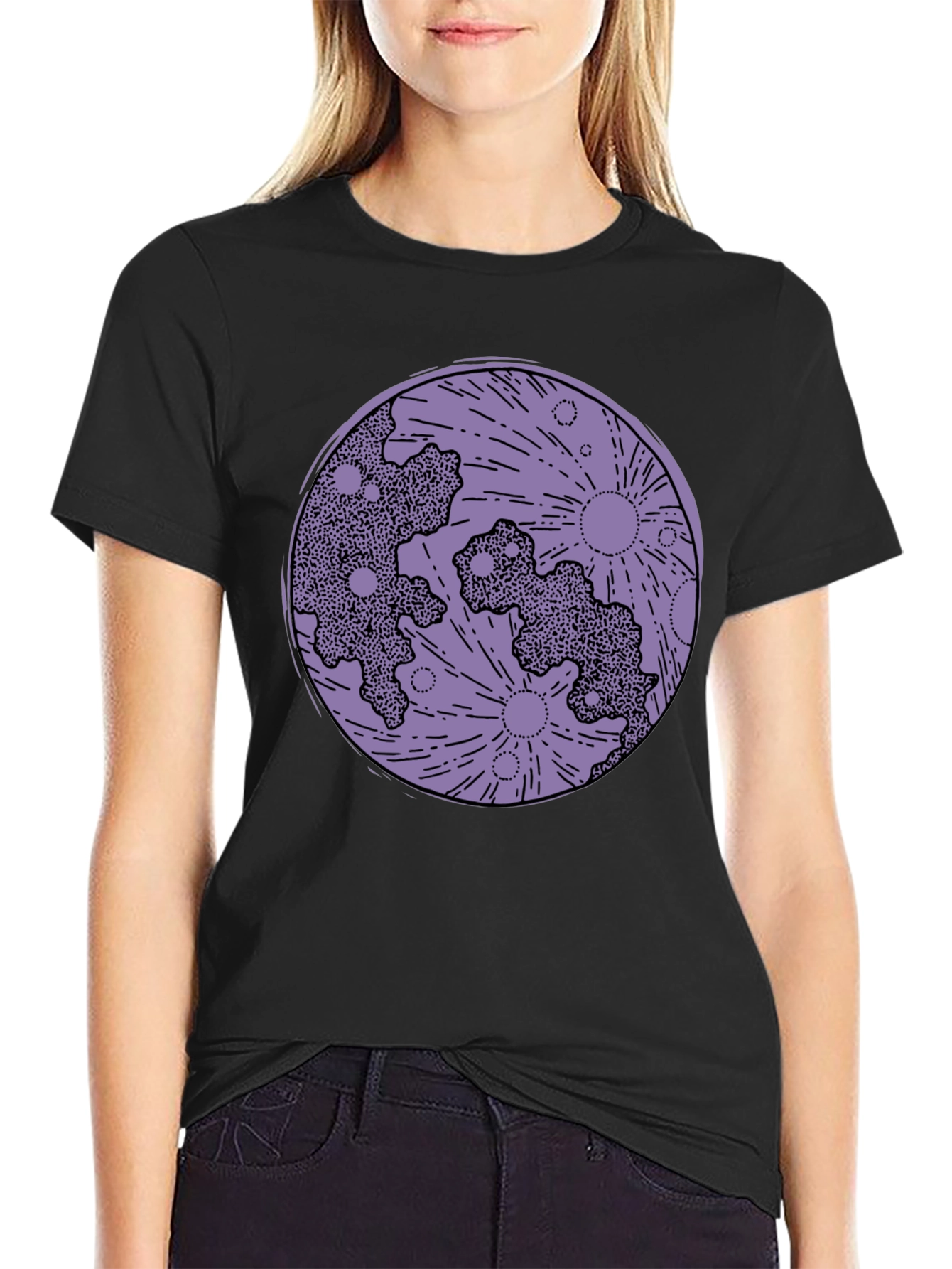 Moon Print Black T-Shirt - Celestial Graphic Tee