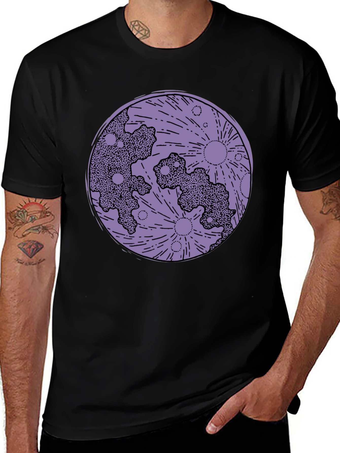 Moon Print Black T-Shirt - Celestial Graphic Tee