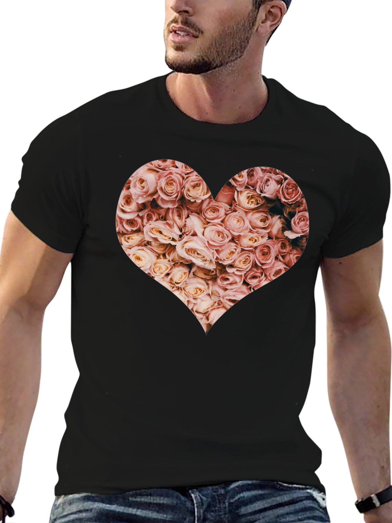 Floral Heart Graphic Tee - Black