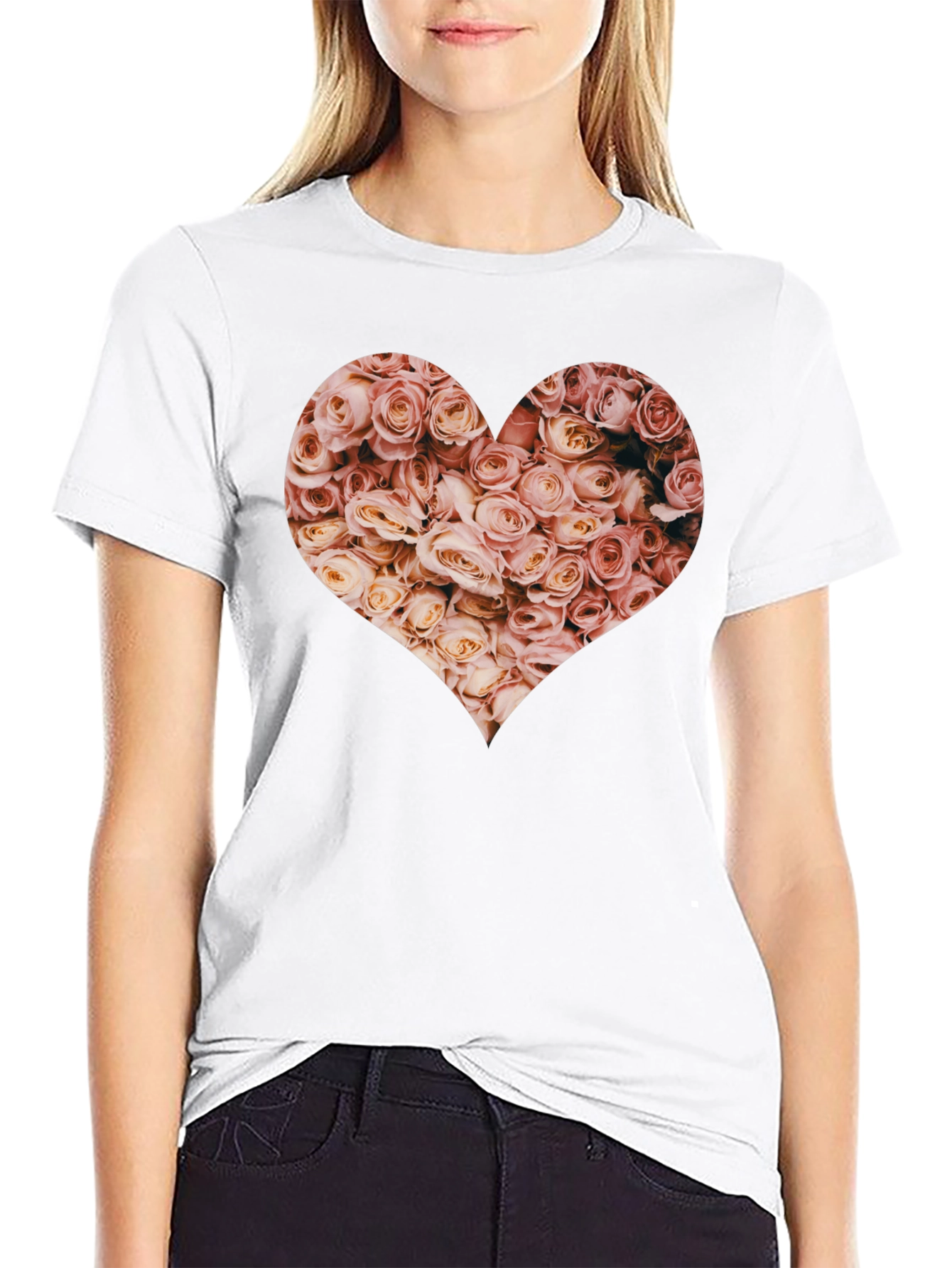 Floral Heart Graphic Tee - Black