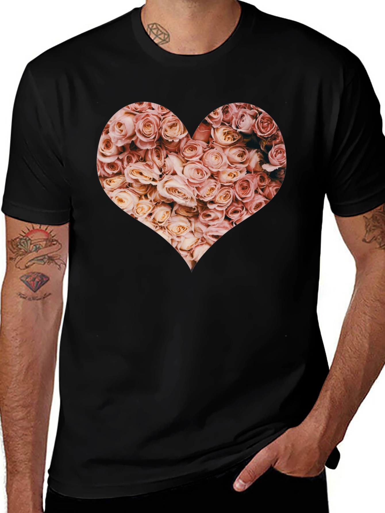 Floral Heart Graphic Tee - Black