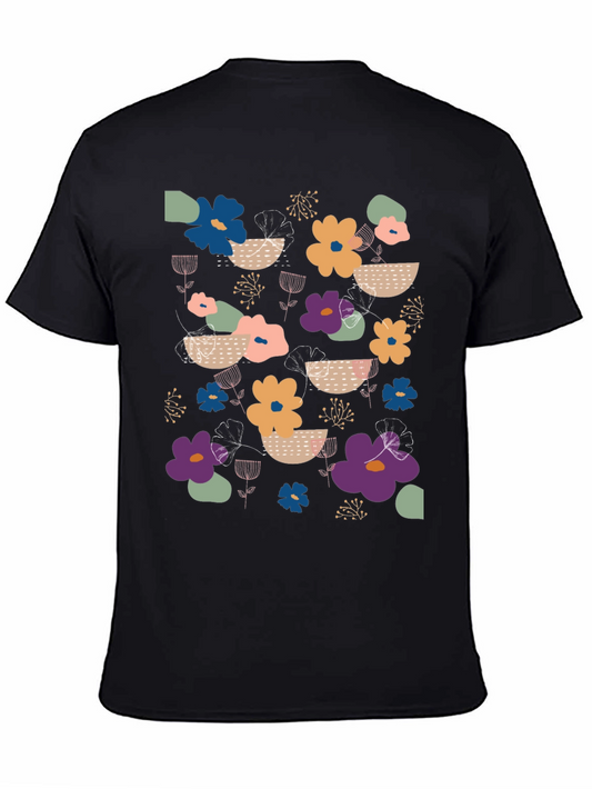 Floral Print Mens Black T-Shirt