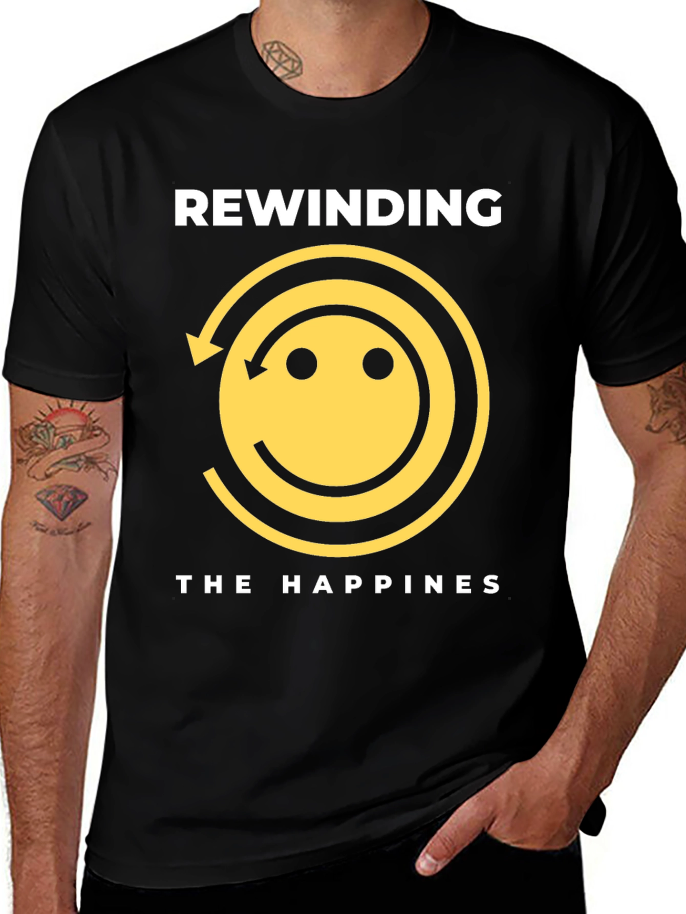 Rewinding the Happiness Black Graphic Tee