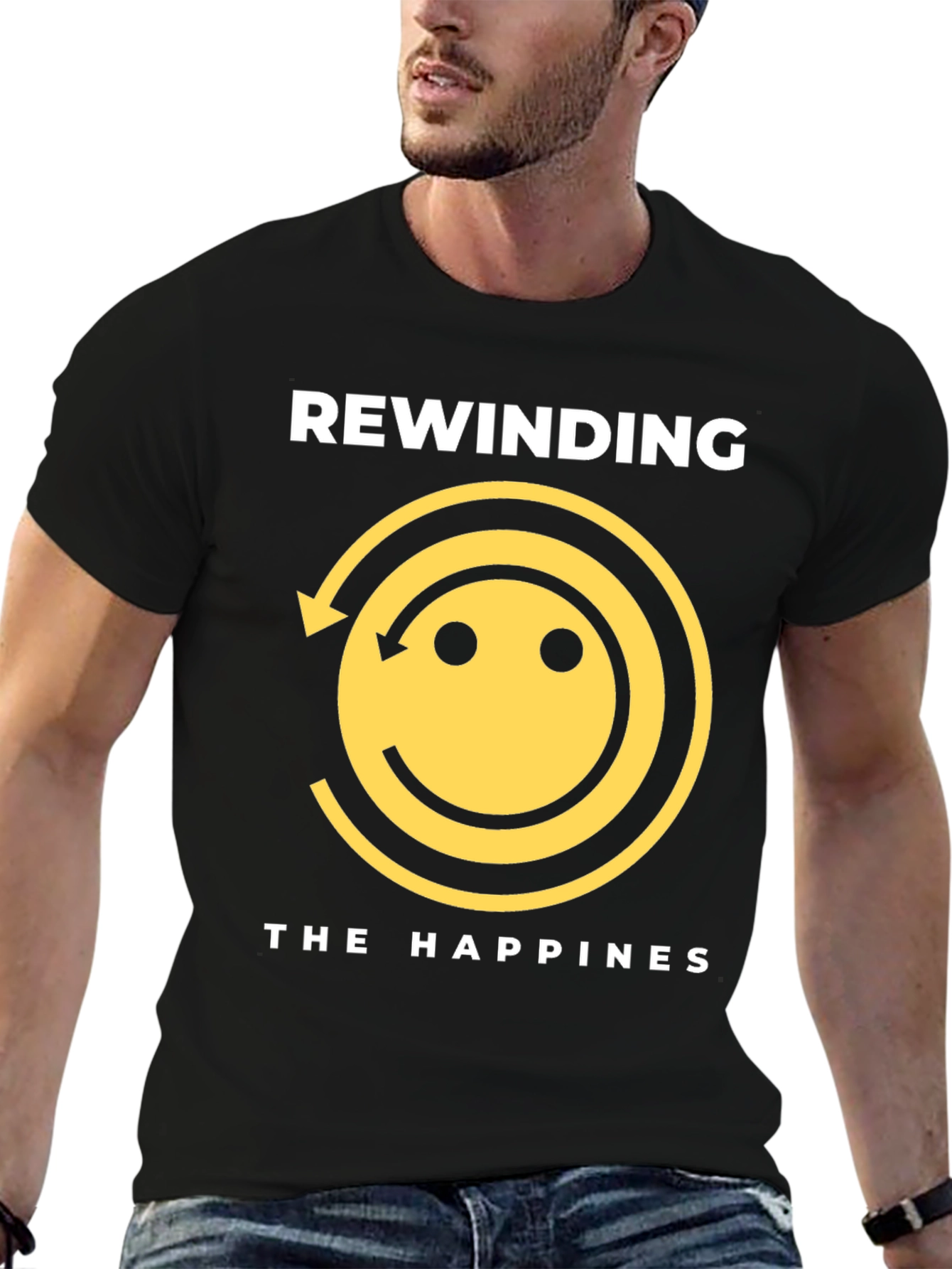 Rewinding the Happiness Black Graphic Tee