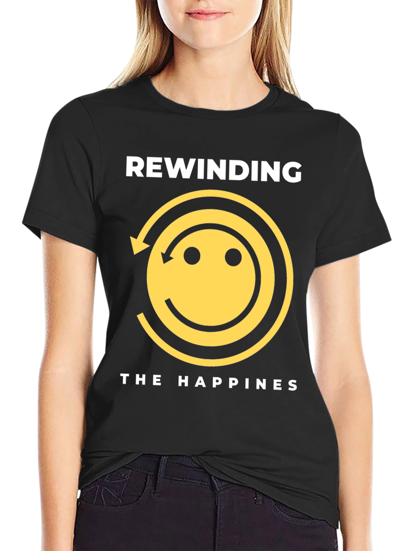 Rewinding the Happiness Black Graphic Tee