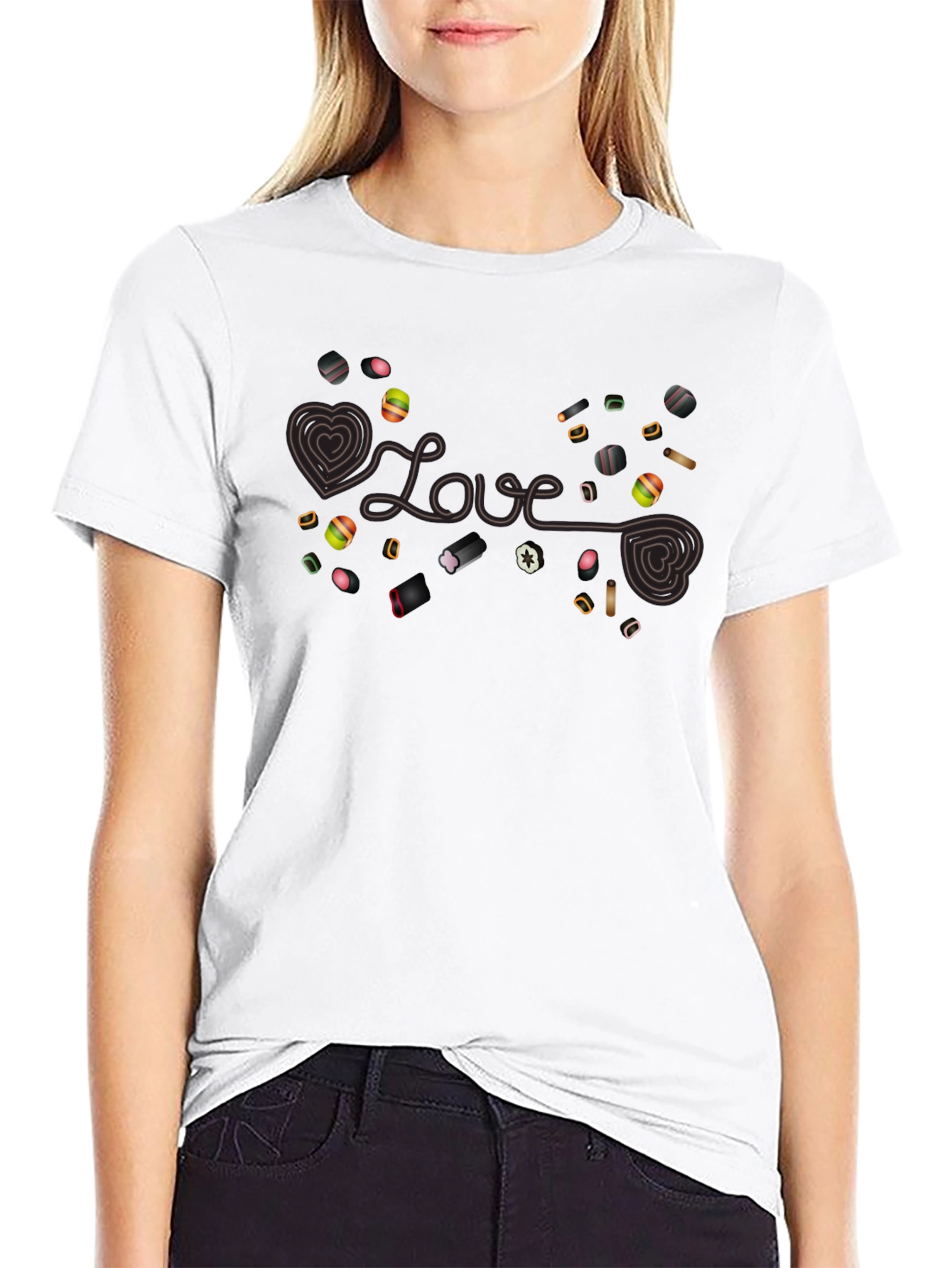 Love Candy Heart Graphic Black T-Shirt