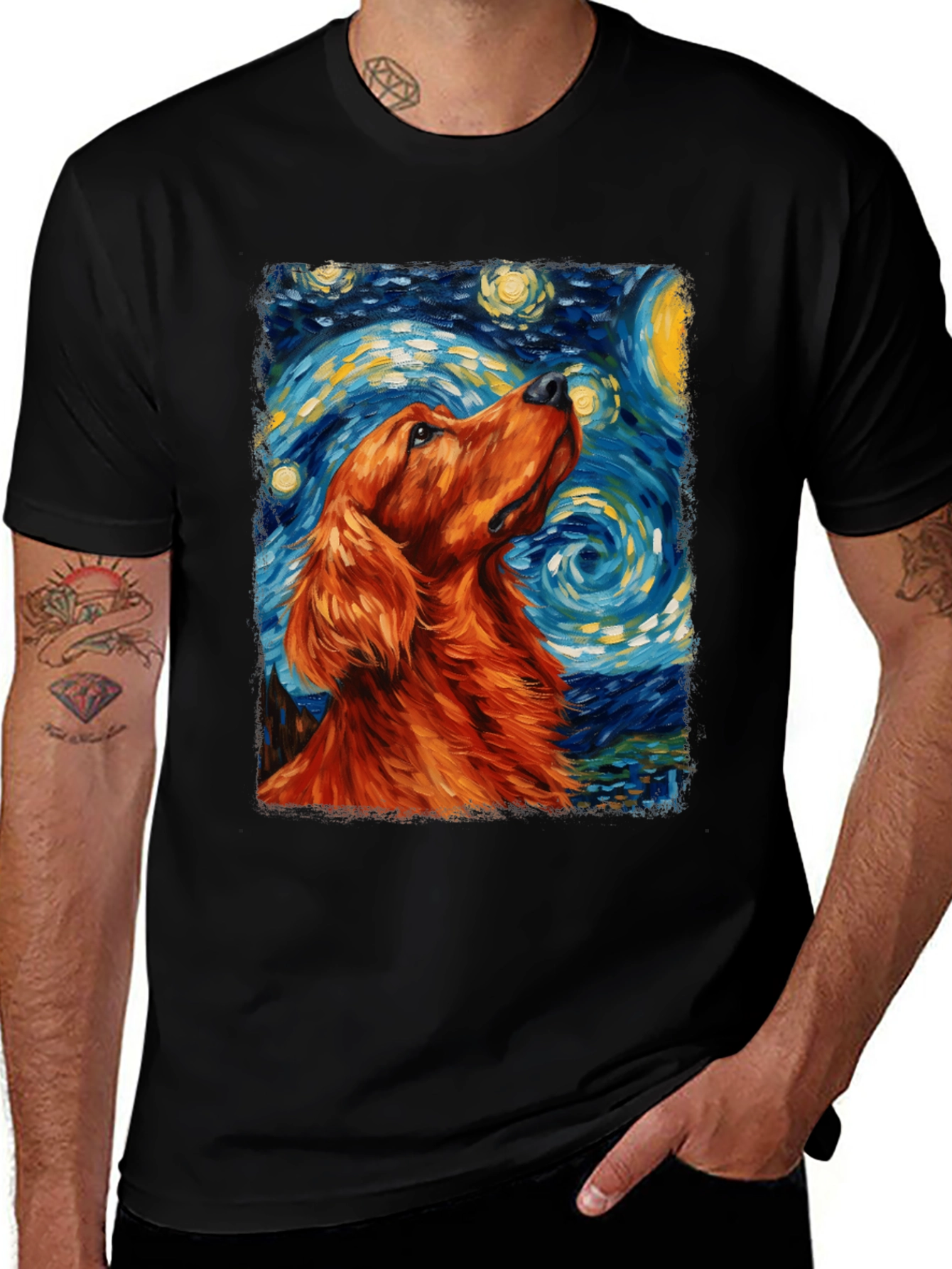 Dog Starry Night Art T-Shirt