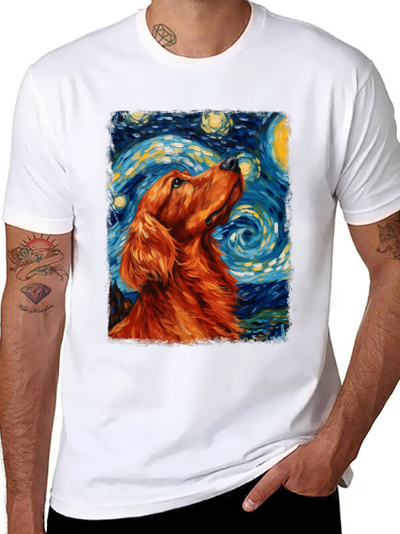 Dog Starry Night Art T-Shirt