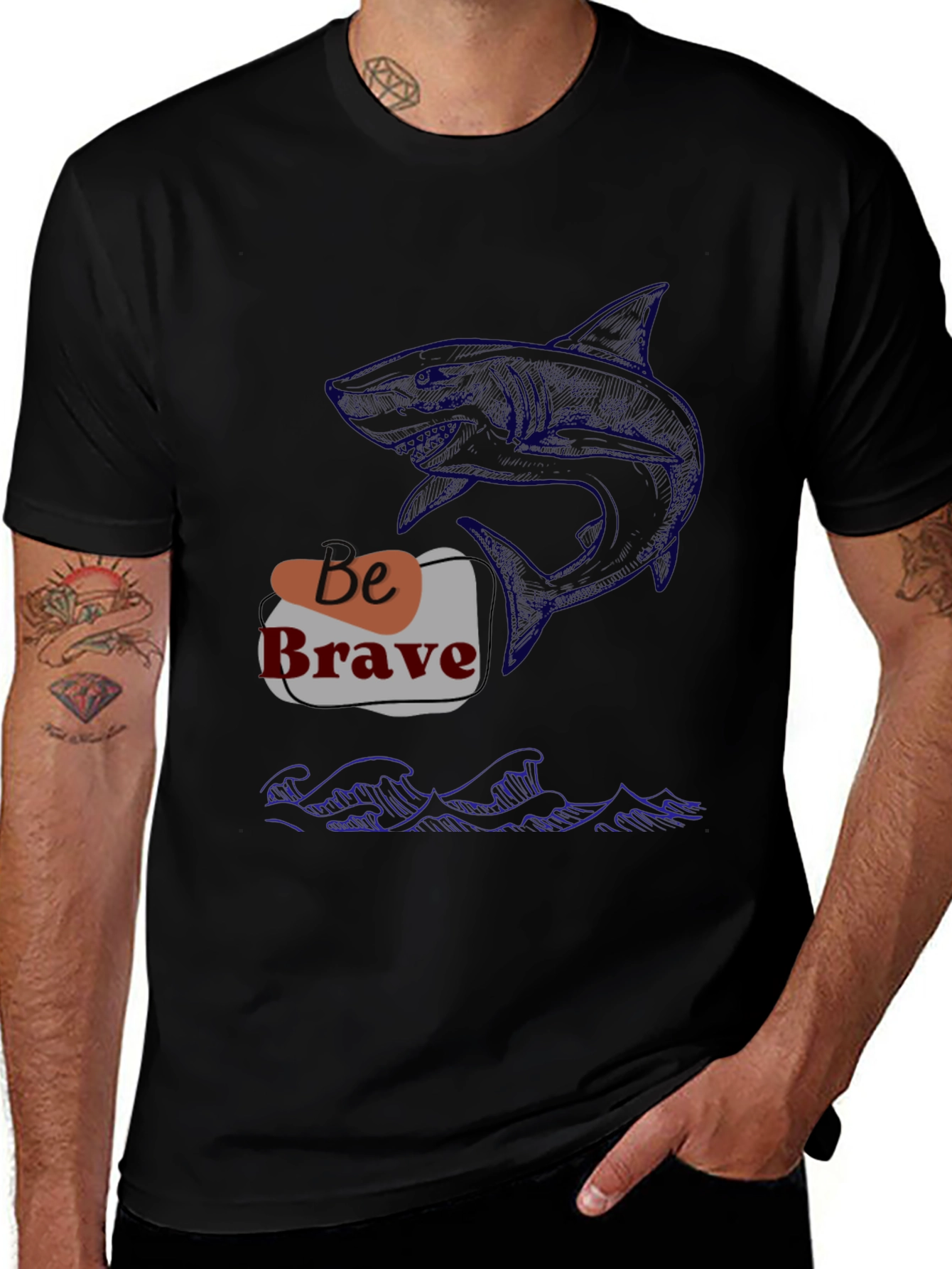 Be Brave Shark Graphic Tee - Black