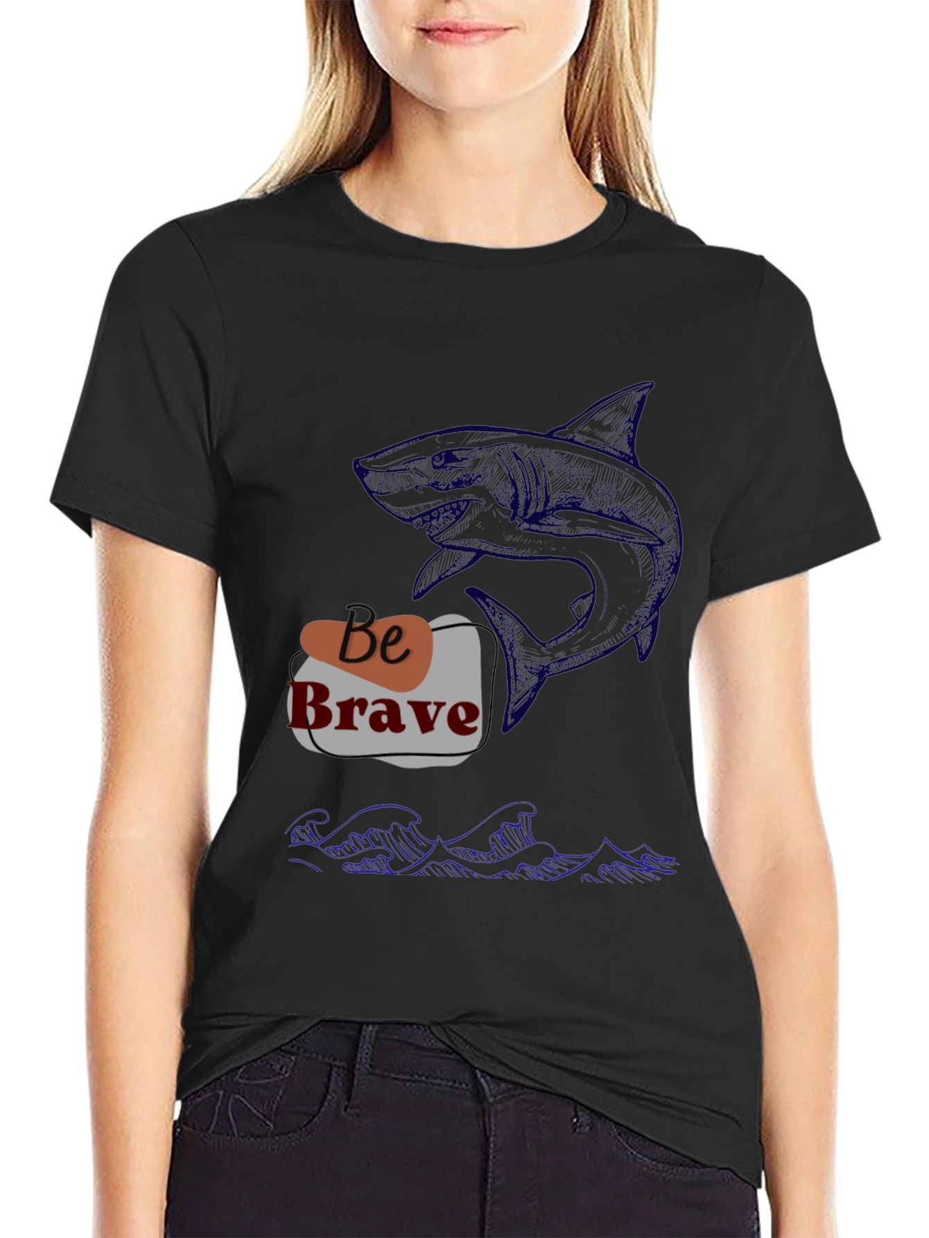 Be Brave Shark Graphic Tee - Black