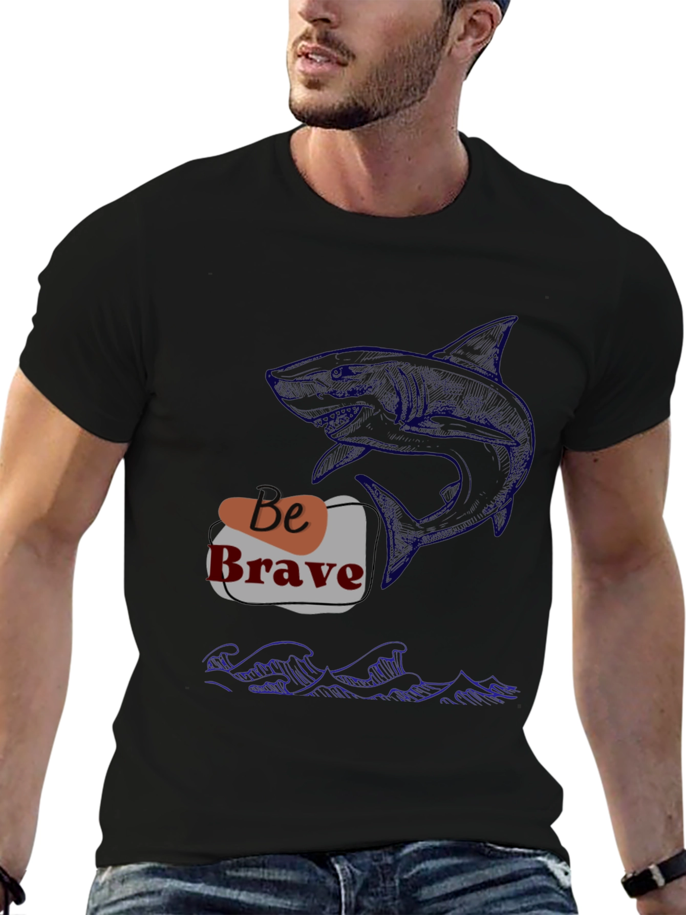 Be Brave Shark Graphic Tee - Black