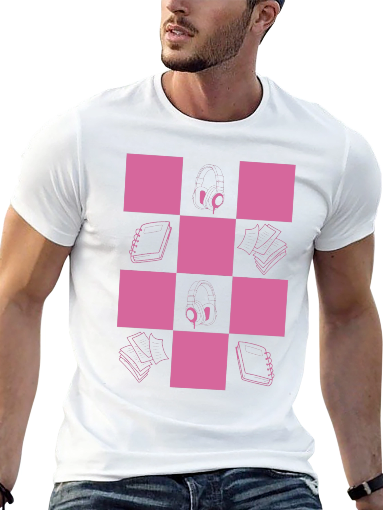 Checkered Pink & Black Graphic Tee