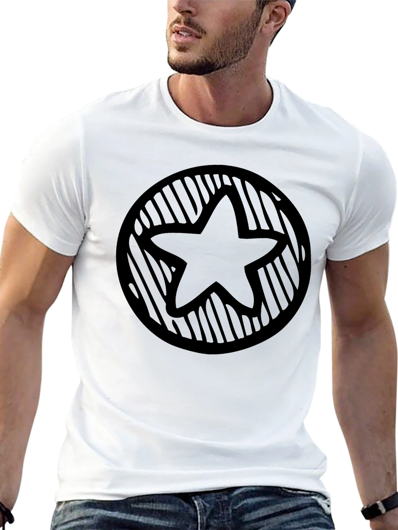 Star Circle Graphic Tee - Black Casual Style