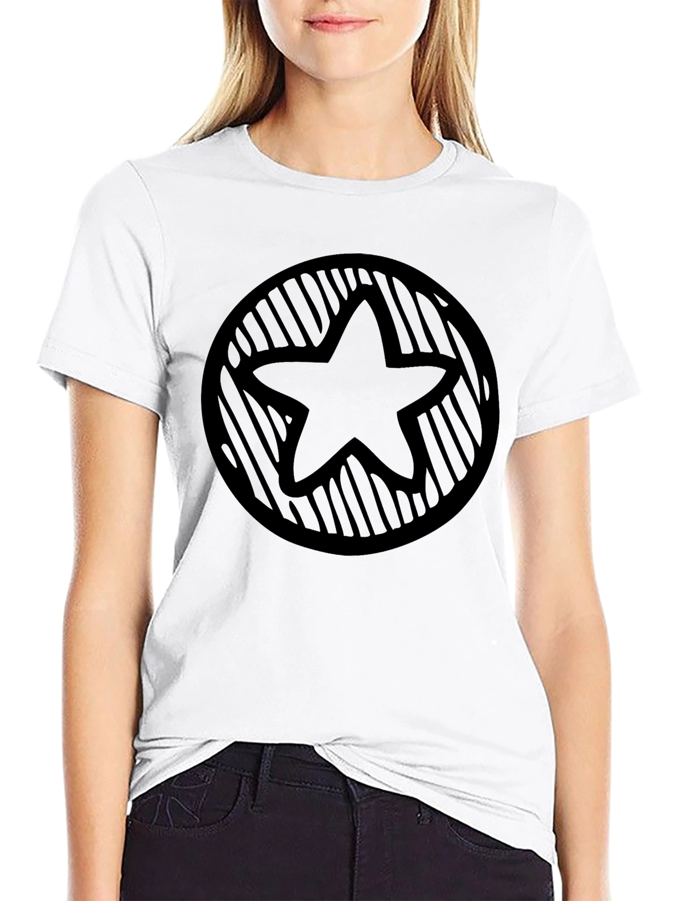 Star Circle Graphic Tee - Black Casual Style