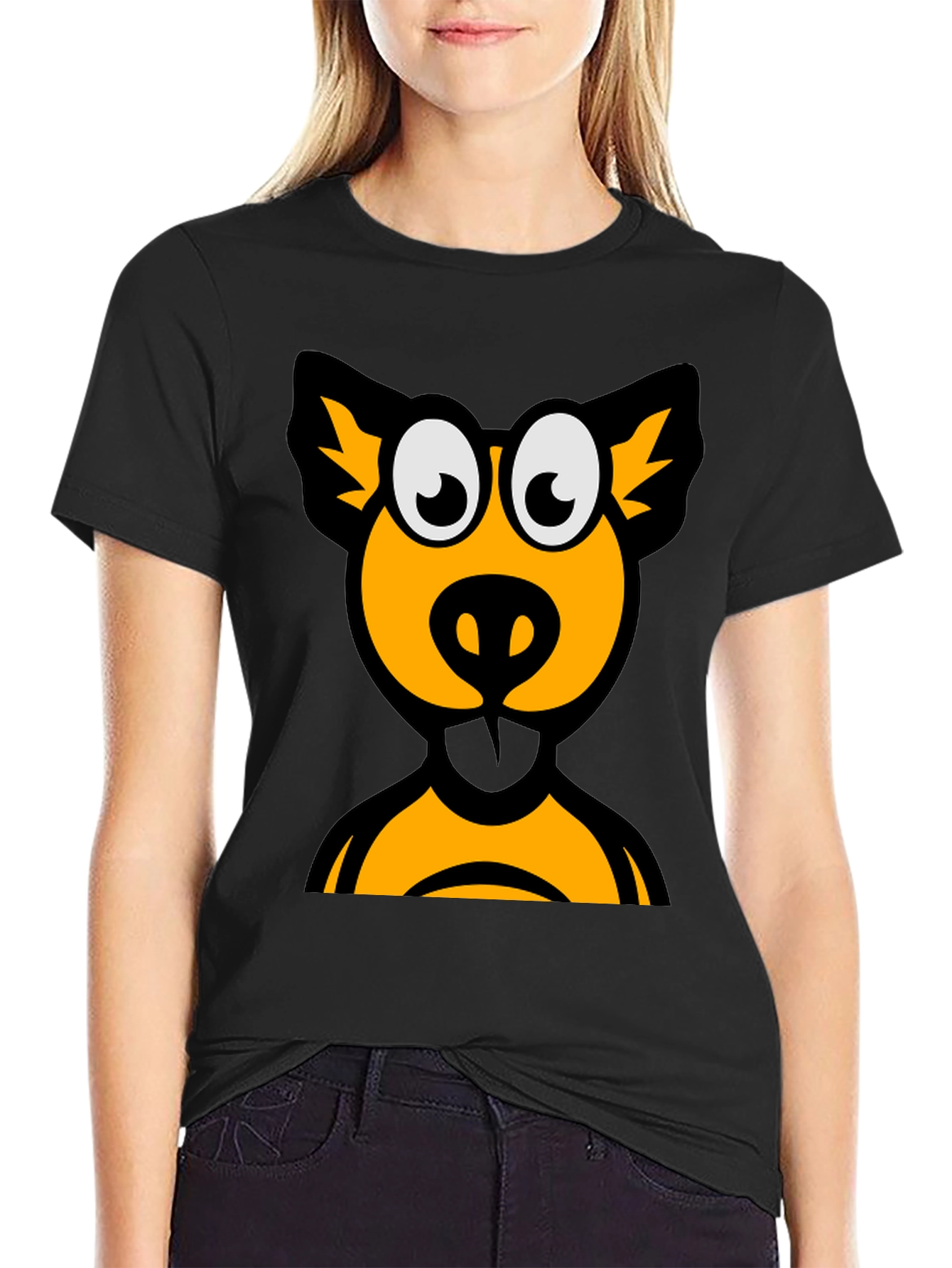 Cartoon Animal Graphic Tee - Black Cotton T-Shirt