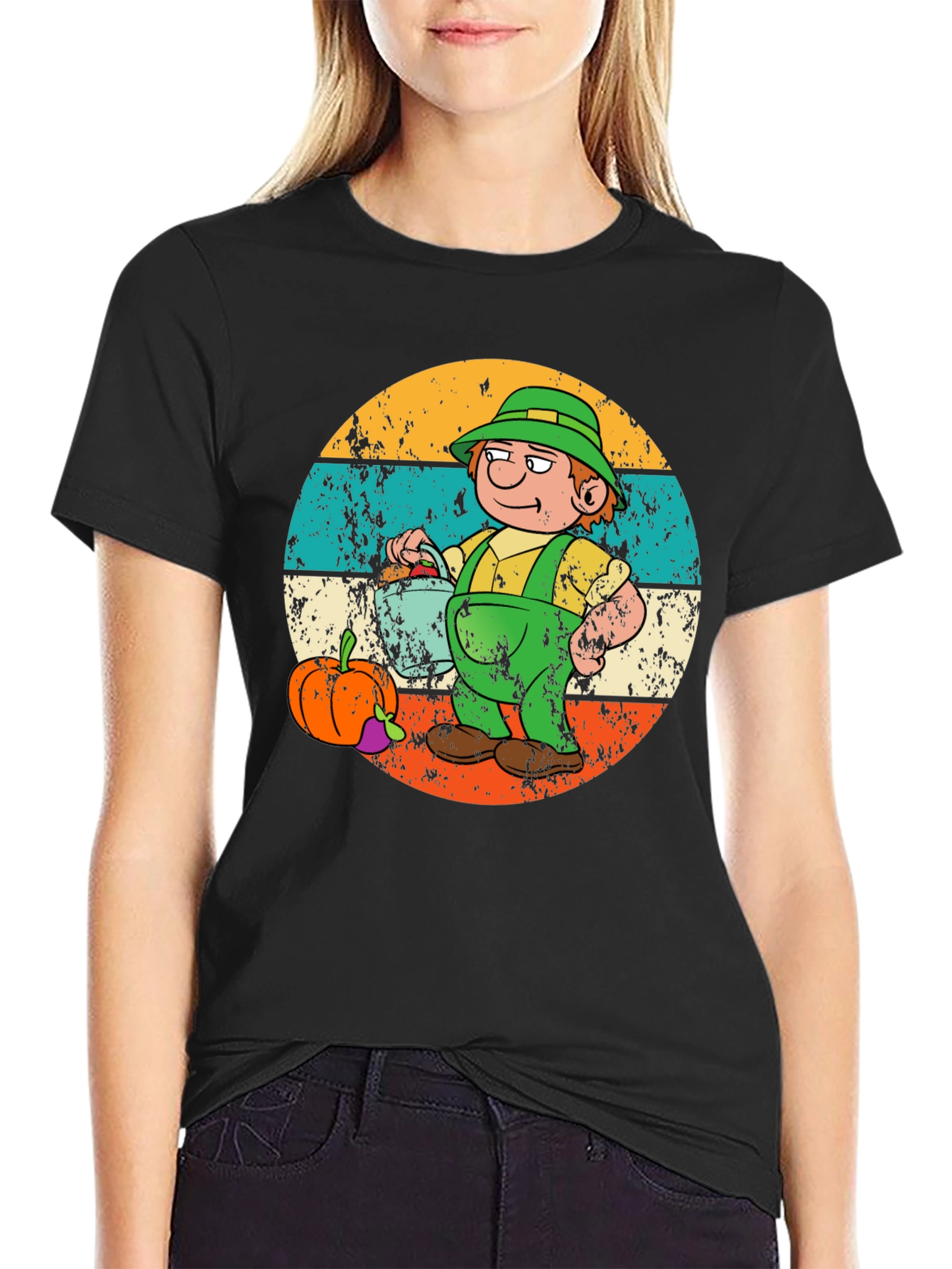 Cartoon Farmer Graphic Tee - Black