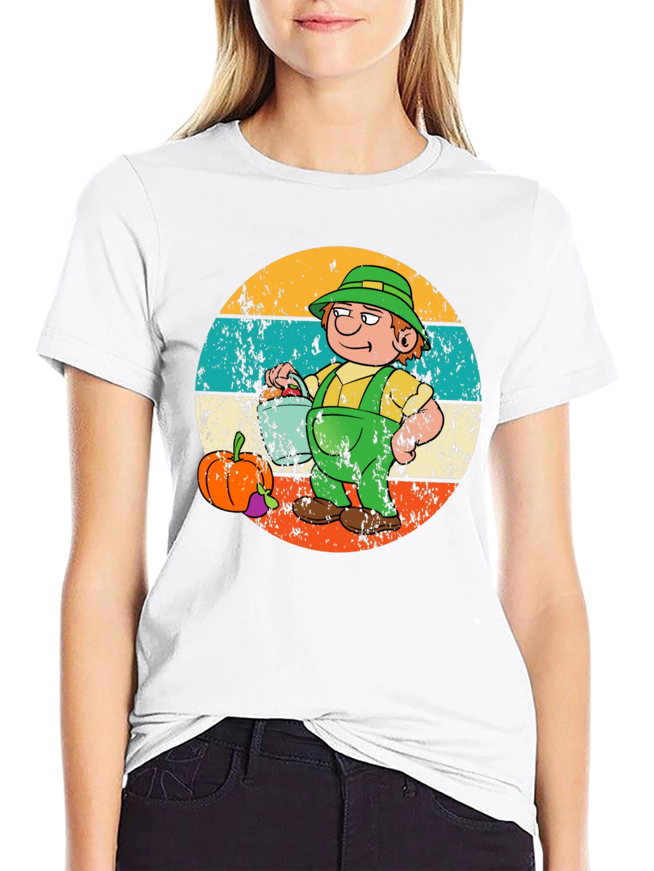 Cartoon Farmer Graphic Tee - Black