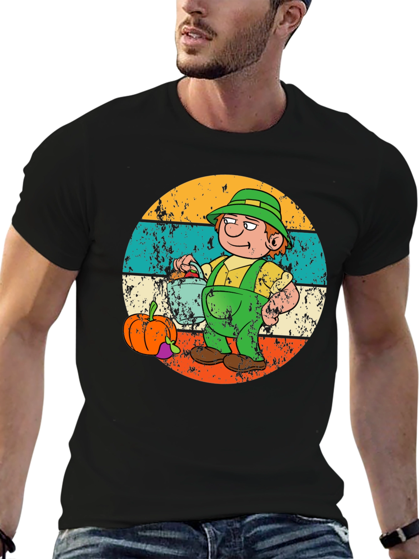 Cartoon Farmer Graphic Tee - Black