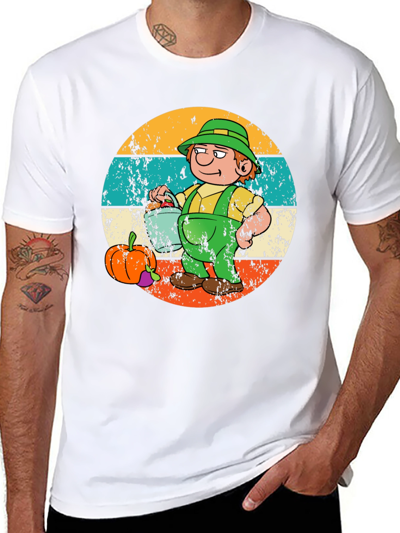 Cartoon Farmer Graphic Tee - Black