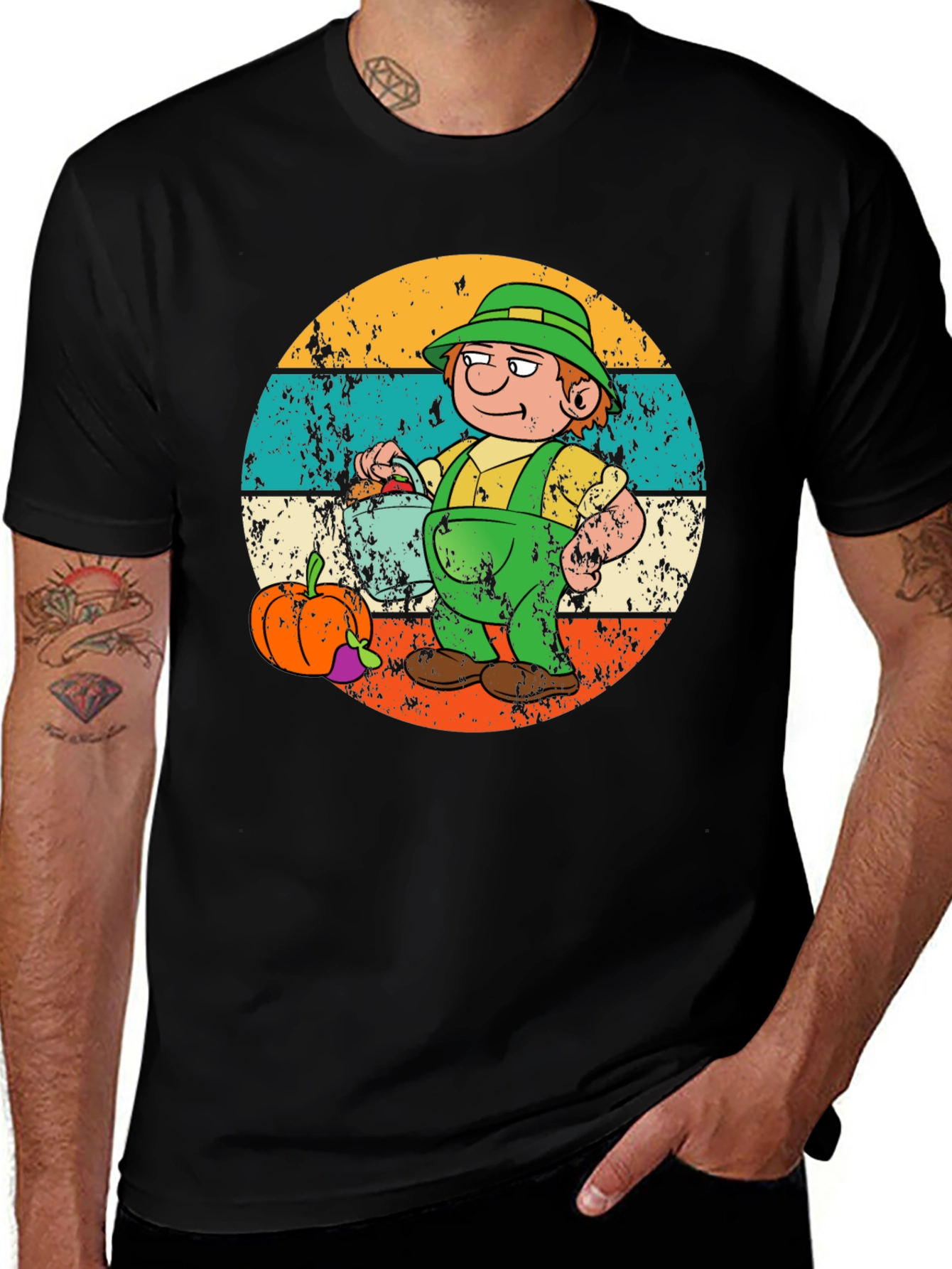Cartoon Farmer Graphic Tee - Black
