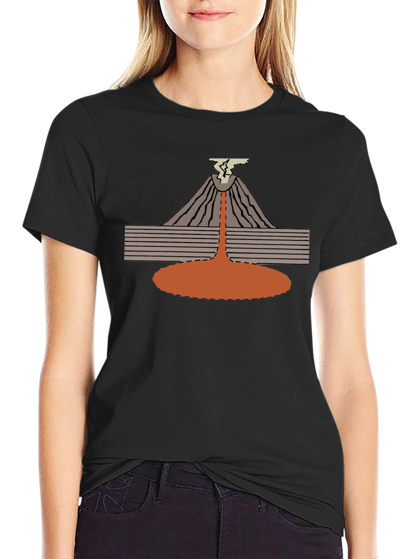 Volcano Eruption Graphic Tee - Black Cotton T-Shirt