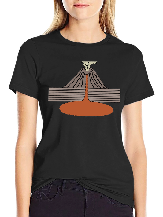 Volcano Eruption Graphic Tee - Black Cotton T-Shirt