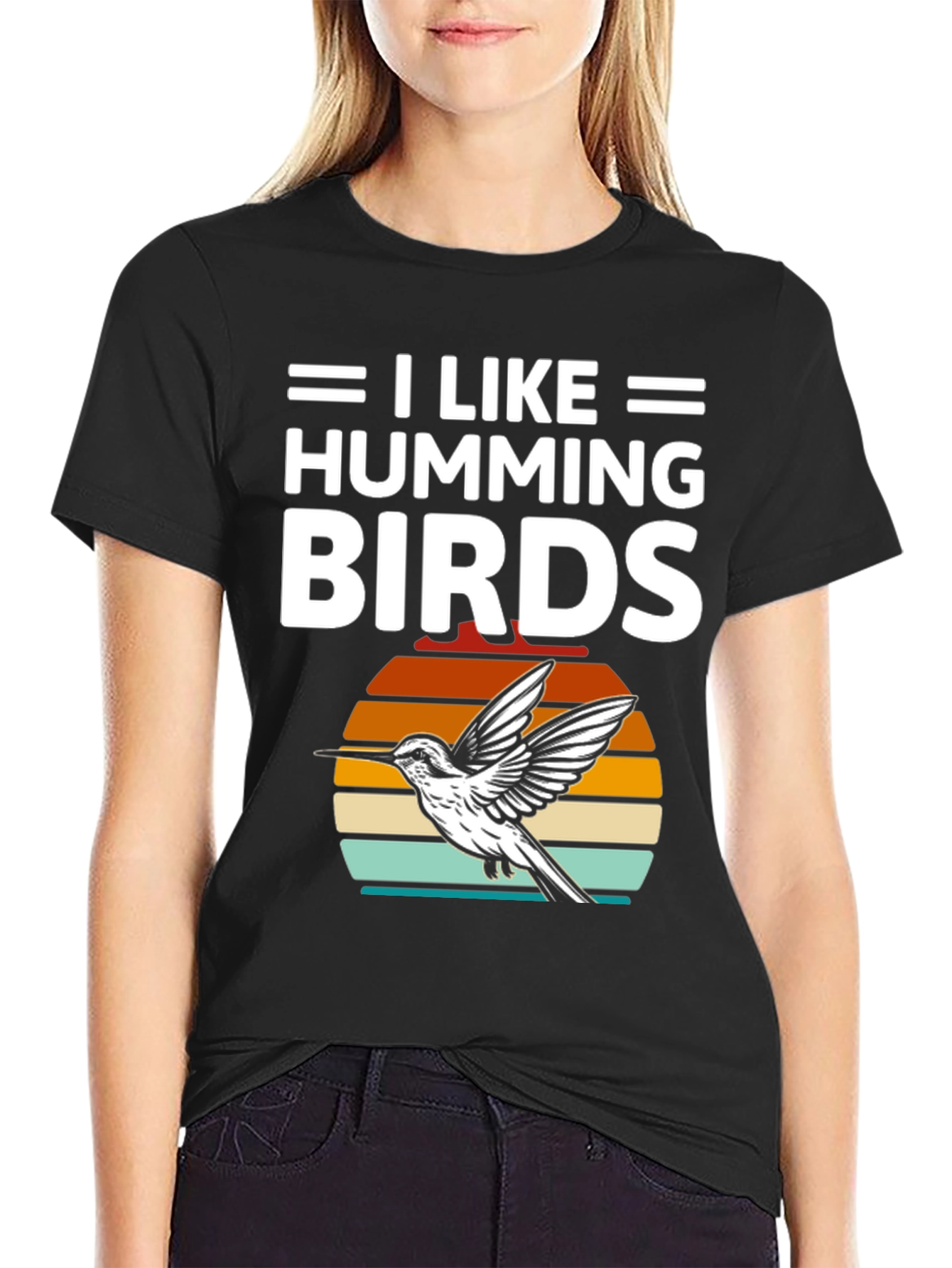 I Like Hummingbirds T-Shirt Black Cotton