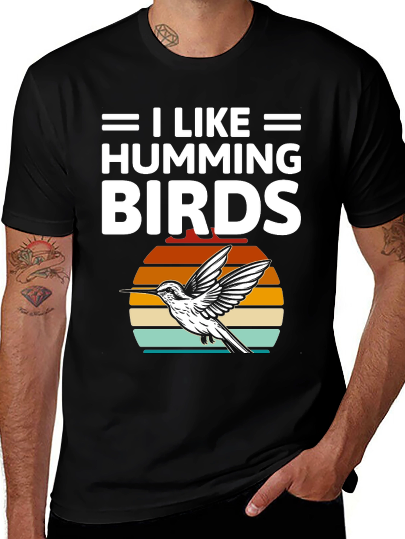 I Like Hummingbirds T-Shirt Black Cotton