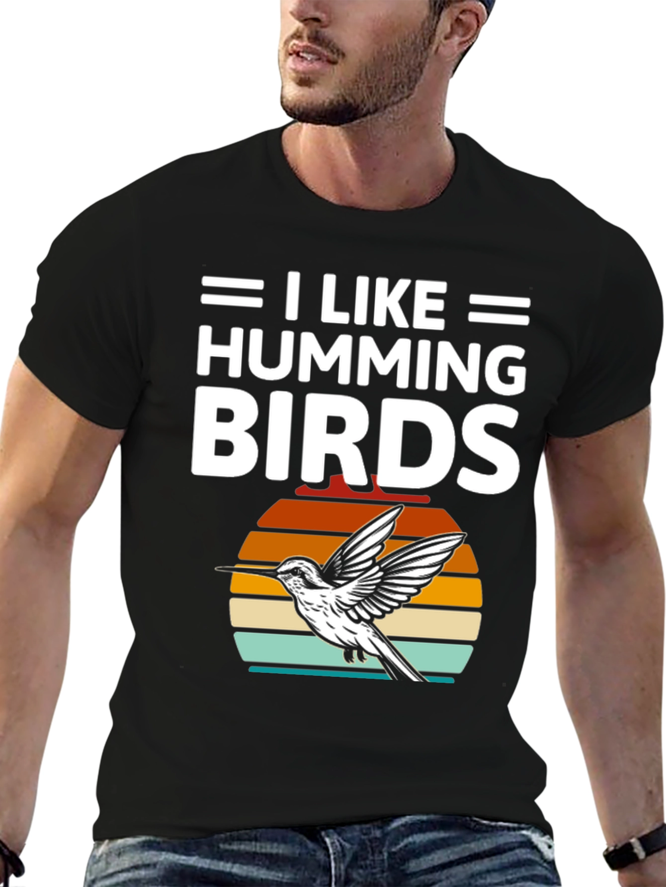 I Like Hummingbirds T-Shirt Black Cotton