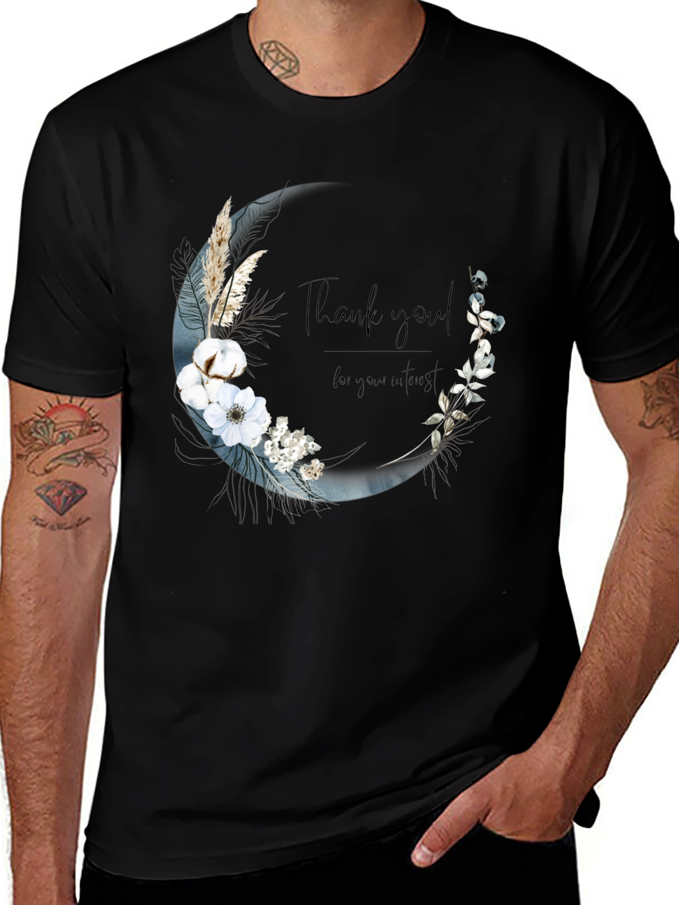 Floral Crescent Moon Graphic Tee