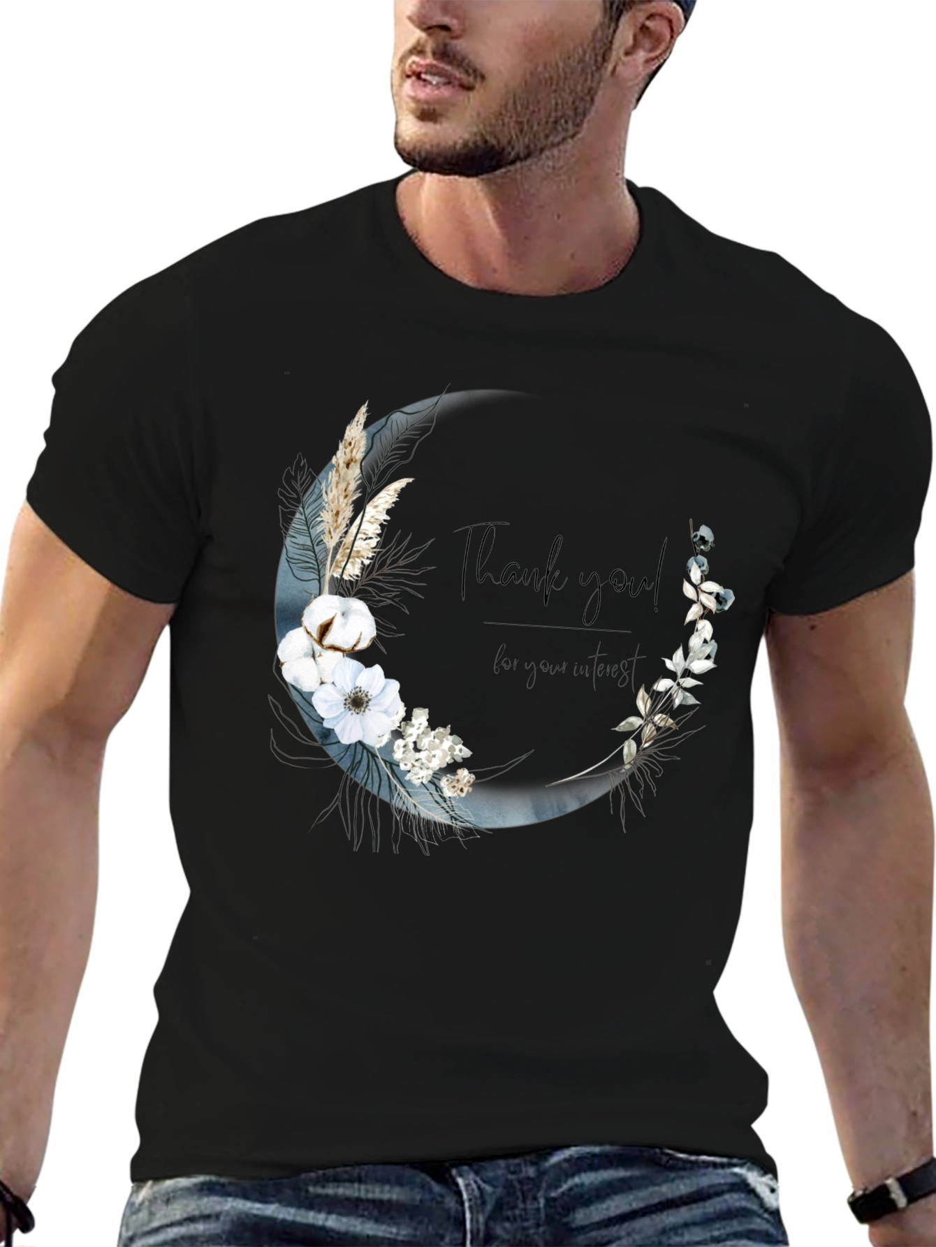 Floral Crescent Moon Graphic Tee