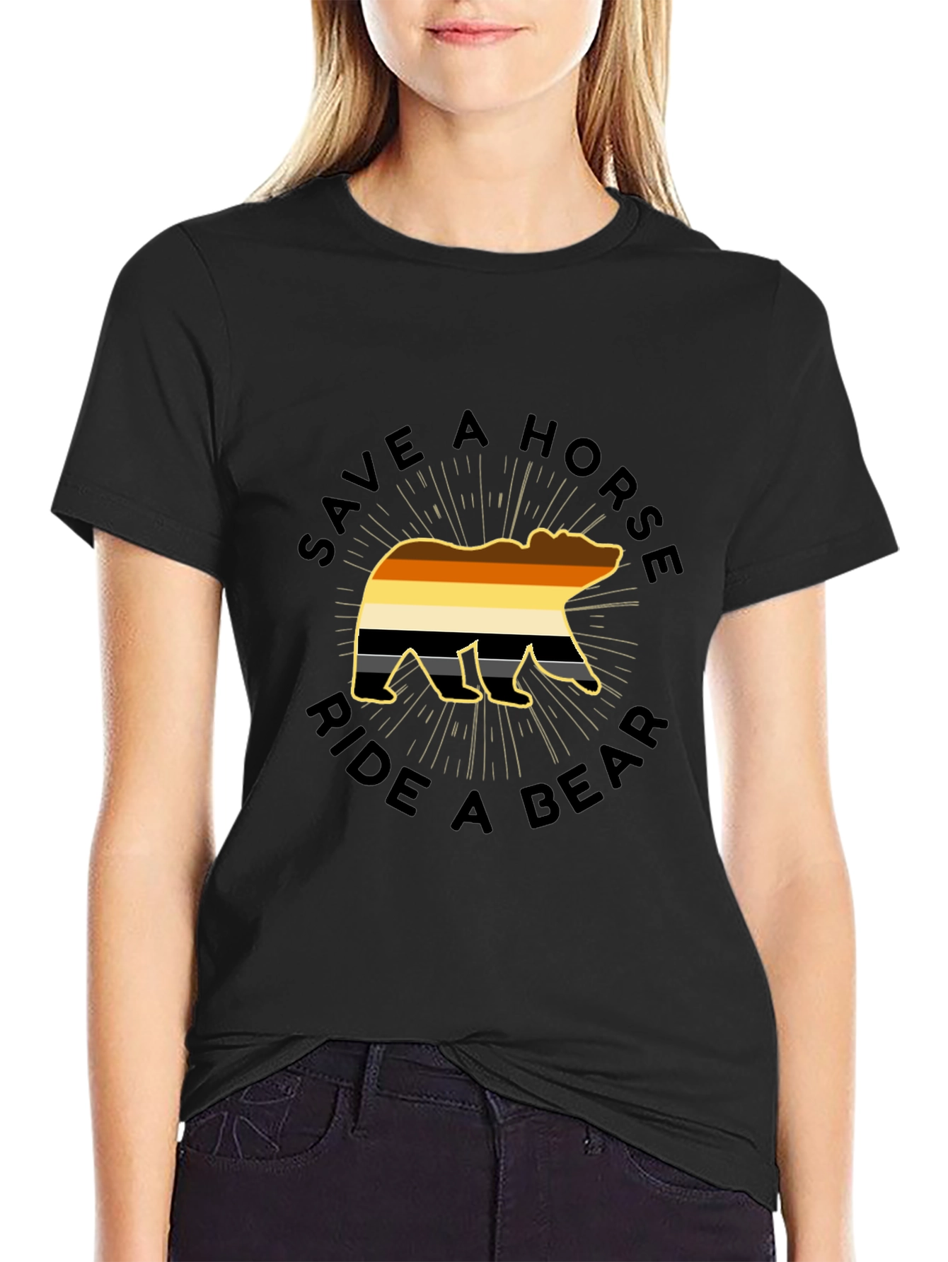 Save A Horse Ride A Bear Black T-Shirt