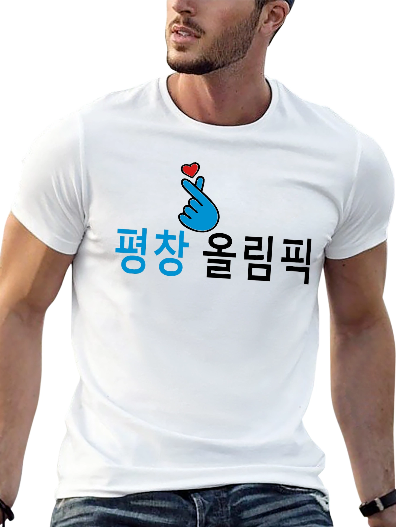 Pyeongchang Olympics Finger Heart Black T-Shirt
