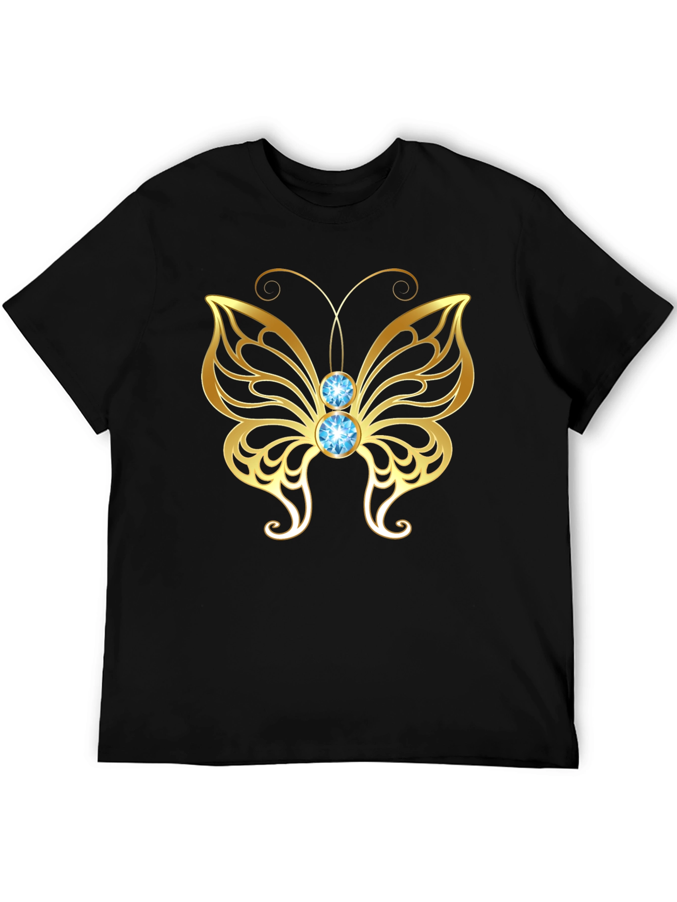 Gold Butterfly Graphic Tee - Stylish Mens Black T-Shirt