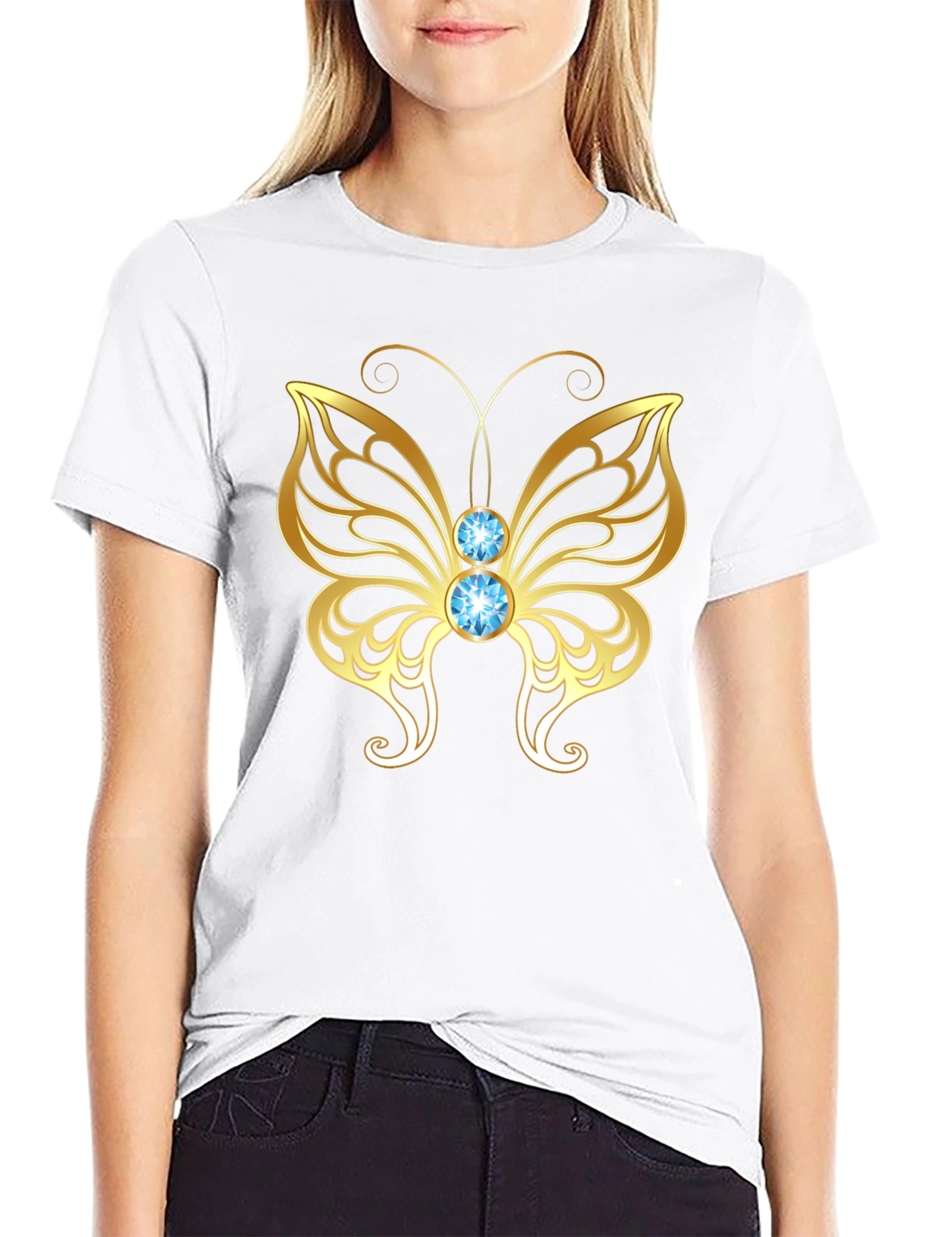 Gold Butterfly Graphic Tee - Stylish Mens Black T-Shirt