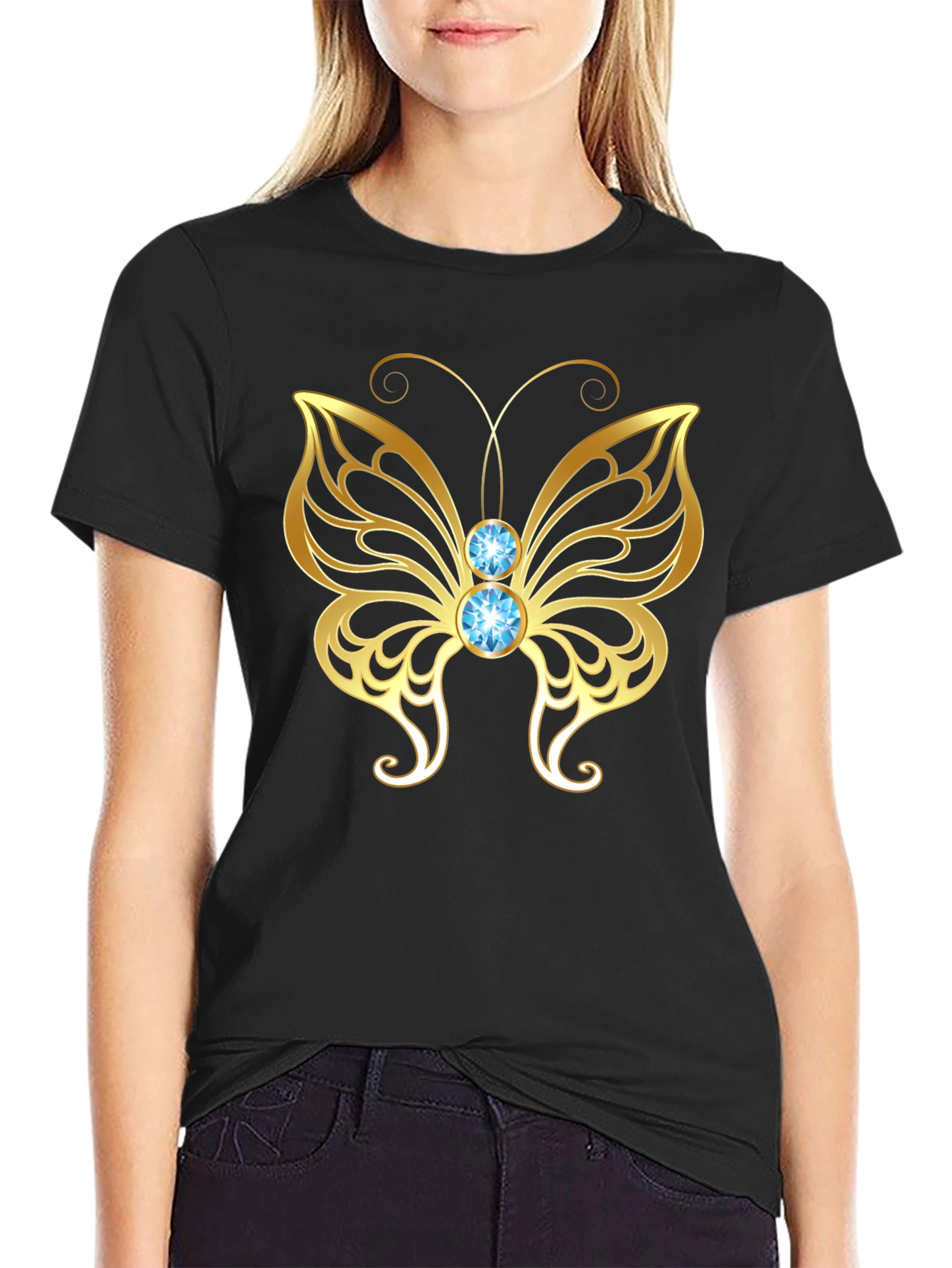Gold Butterfly Graphic Tee - Stylish Mens Black T-Shirt