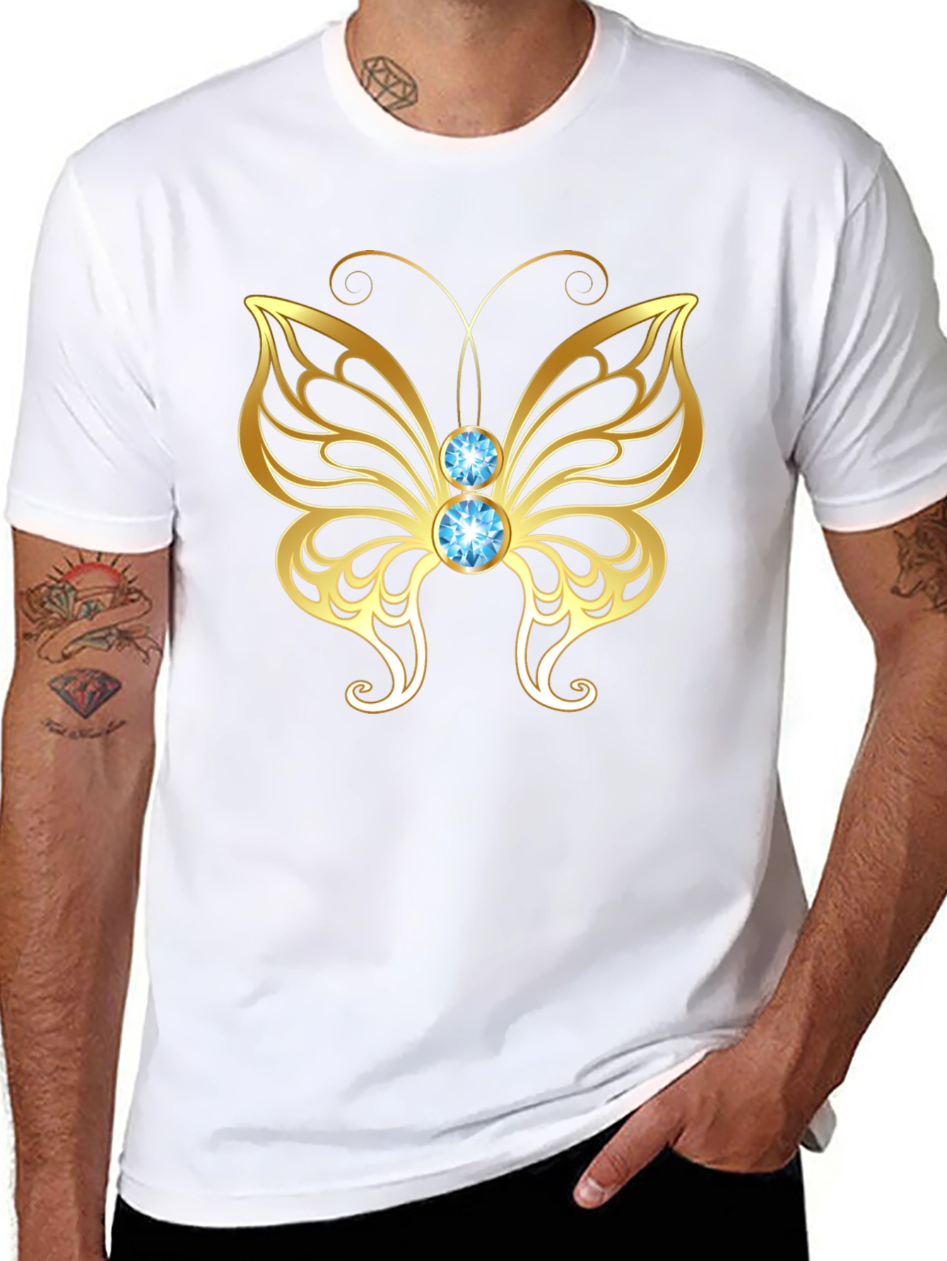 Gold Butterfly Graphic Tee - Stylish Mens Black T-Shirt