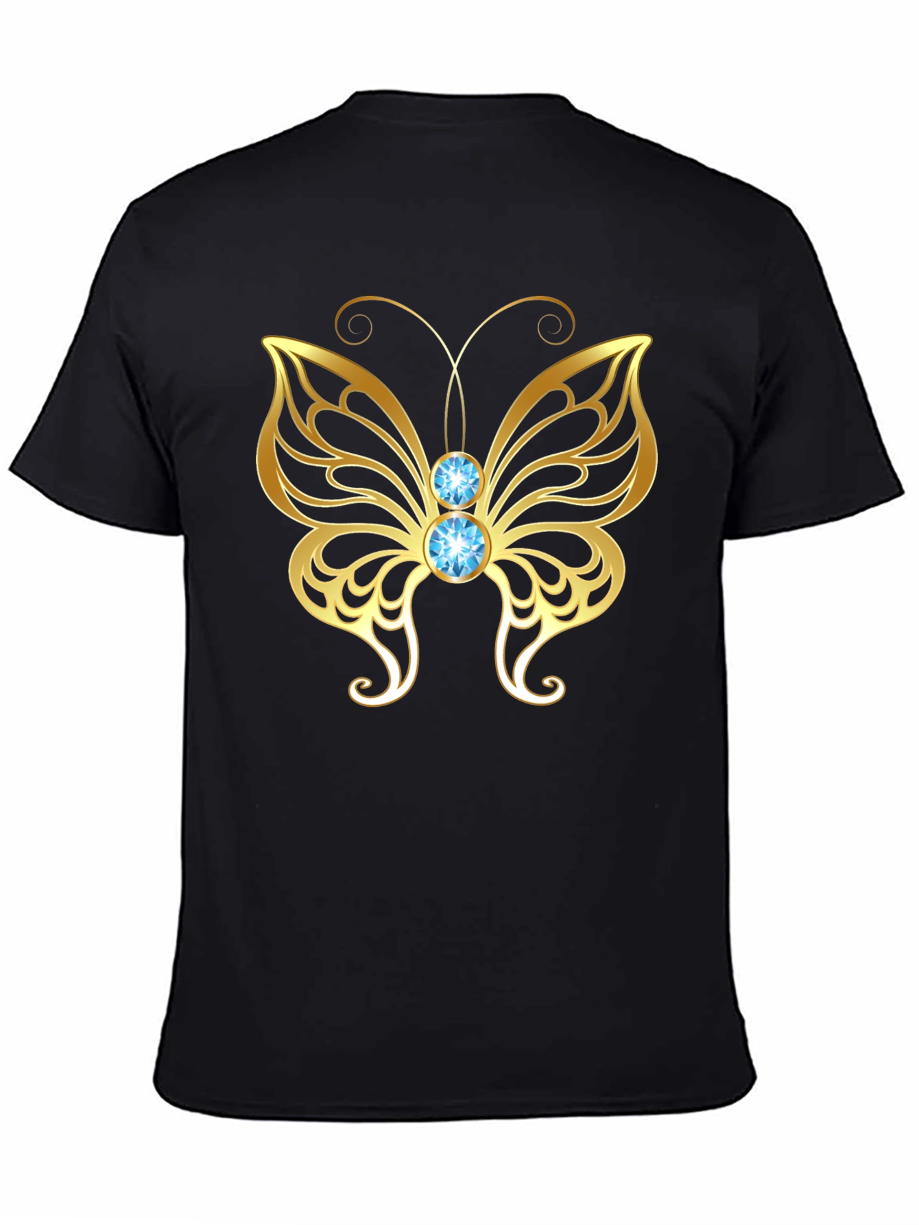 Gold Butterfly Graphic Tee - Stylish Mens Black T-Shirt
