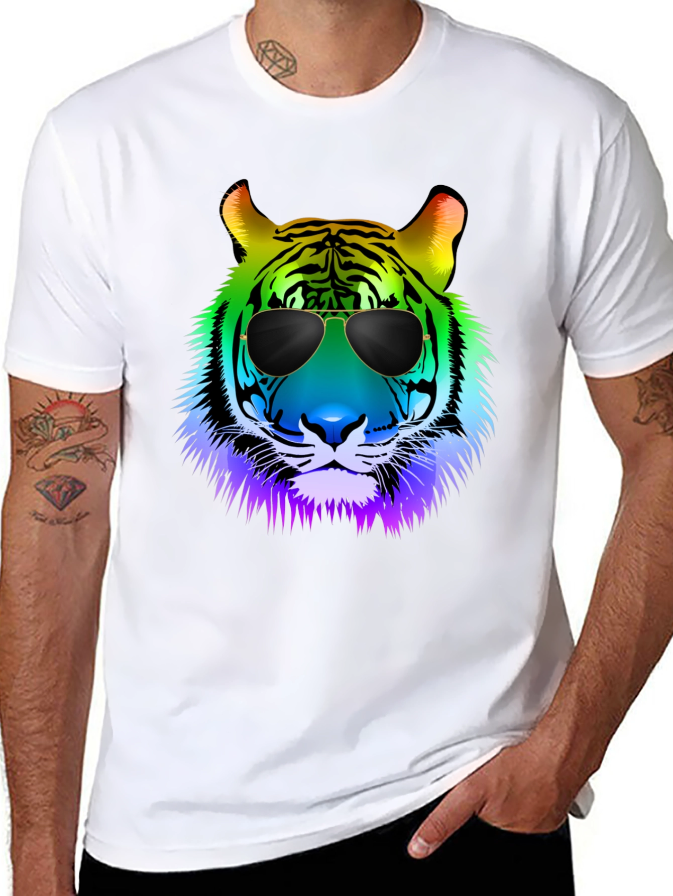 Rainbow Tiger Sunglasses Graphic Tee
