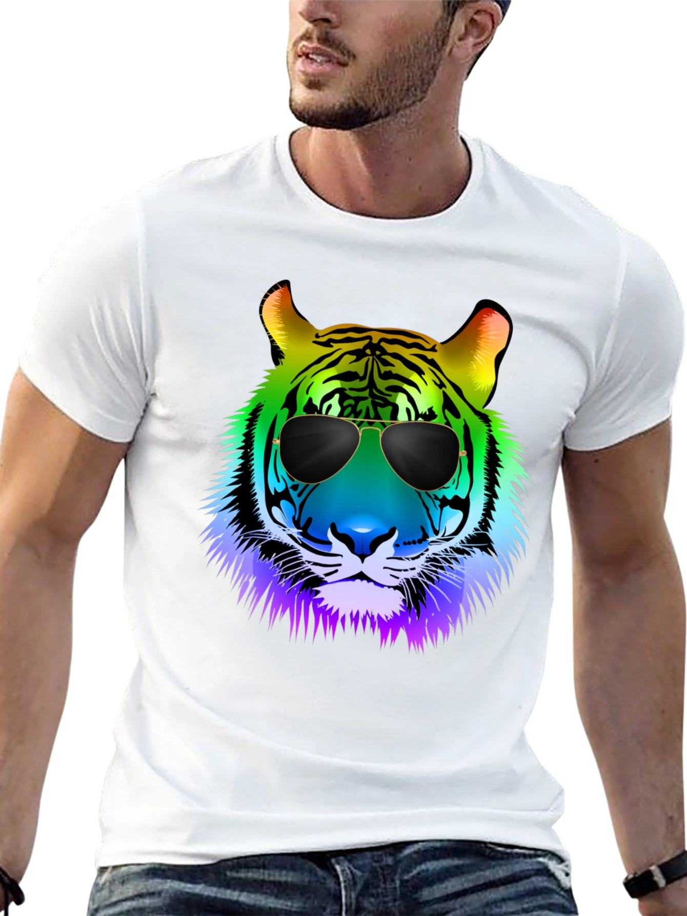 Rainbow Tiger Sunglasses Graphic Tee