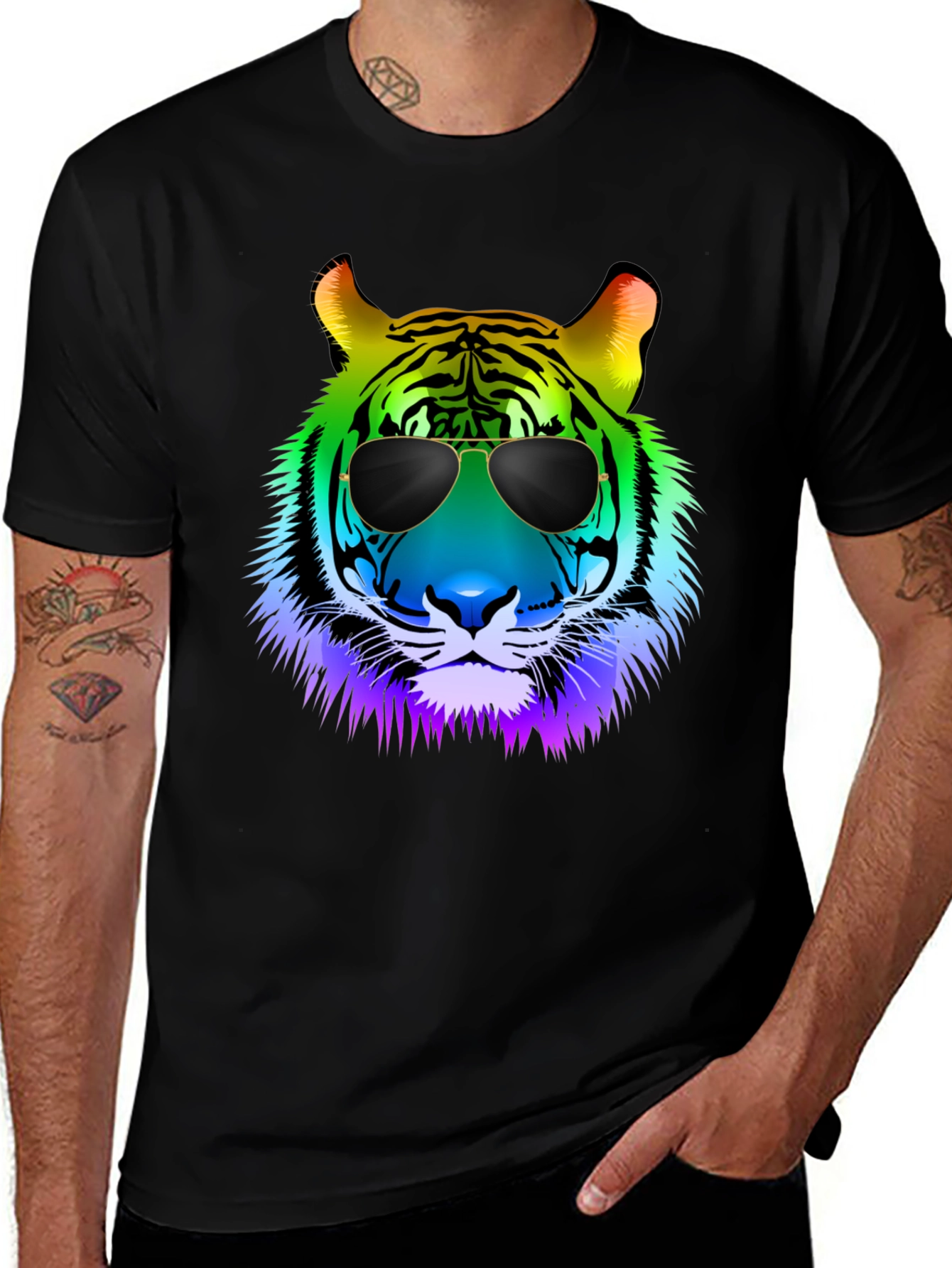 Rainbow Tiger Sunglasses Graphic Tee