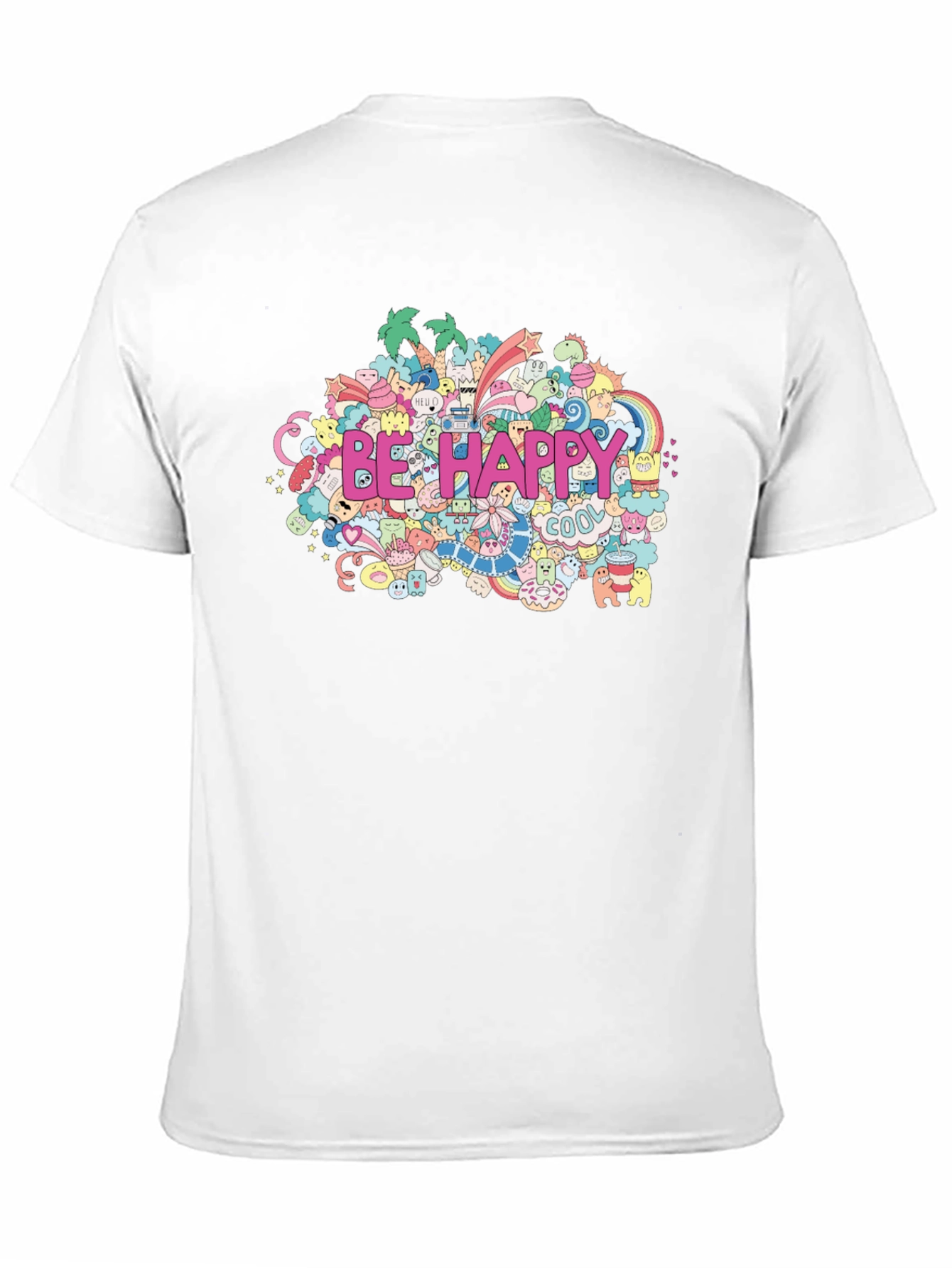 Be Happy Doodle Art Black T-Shirt