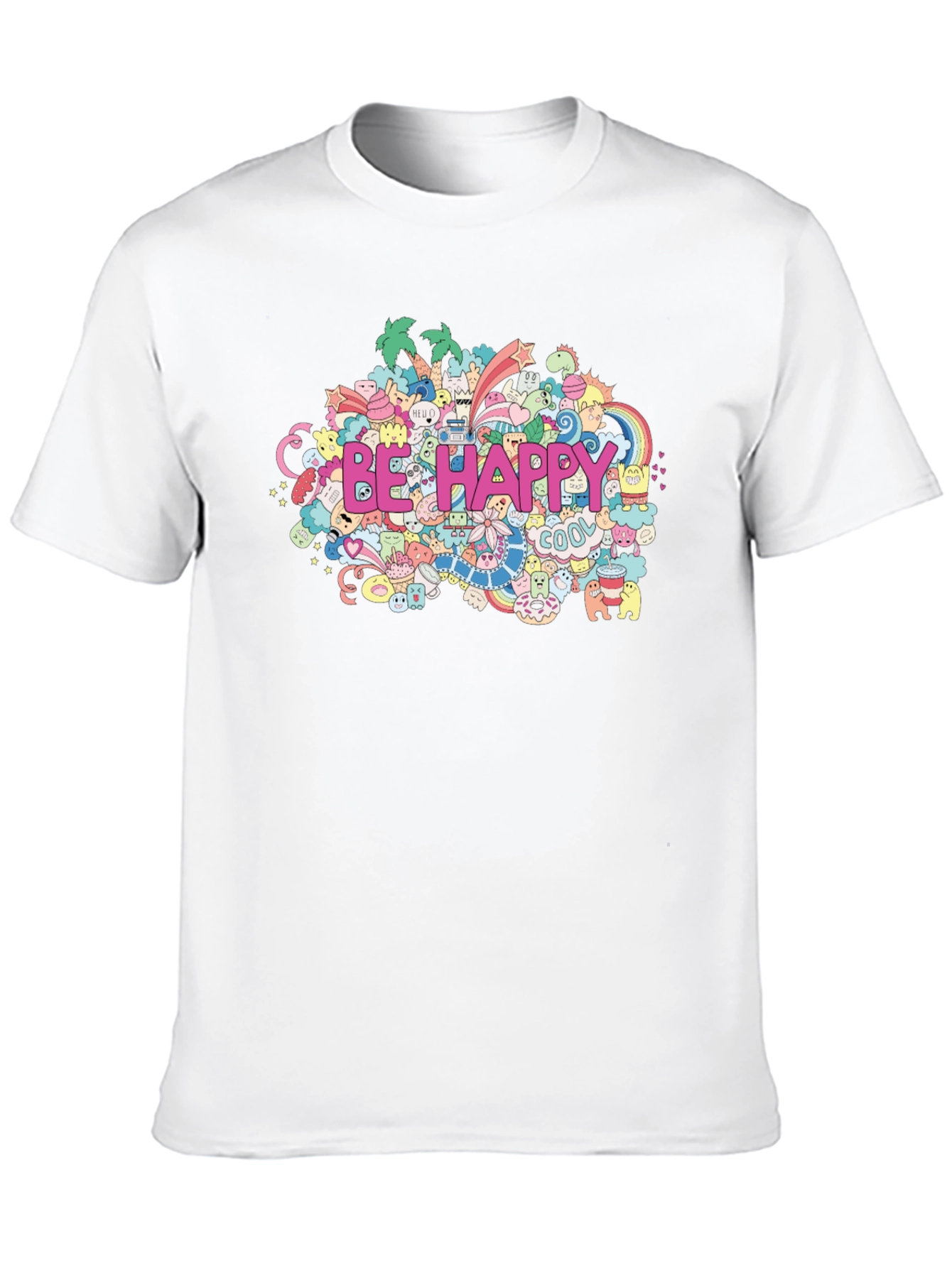 Be Happy Doodle Art Black T-Shirt