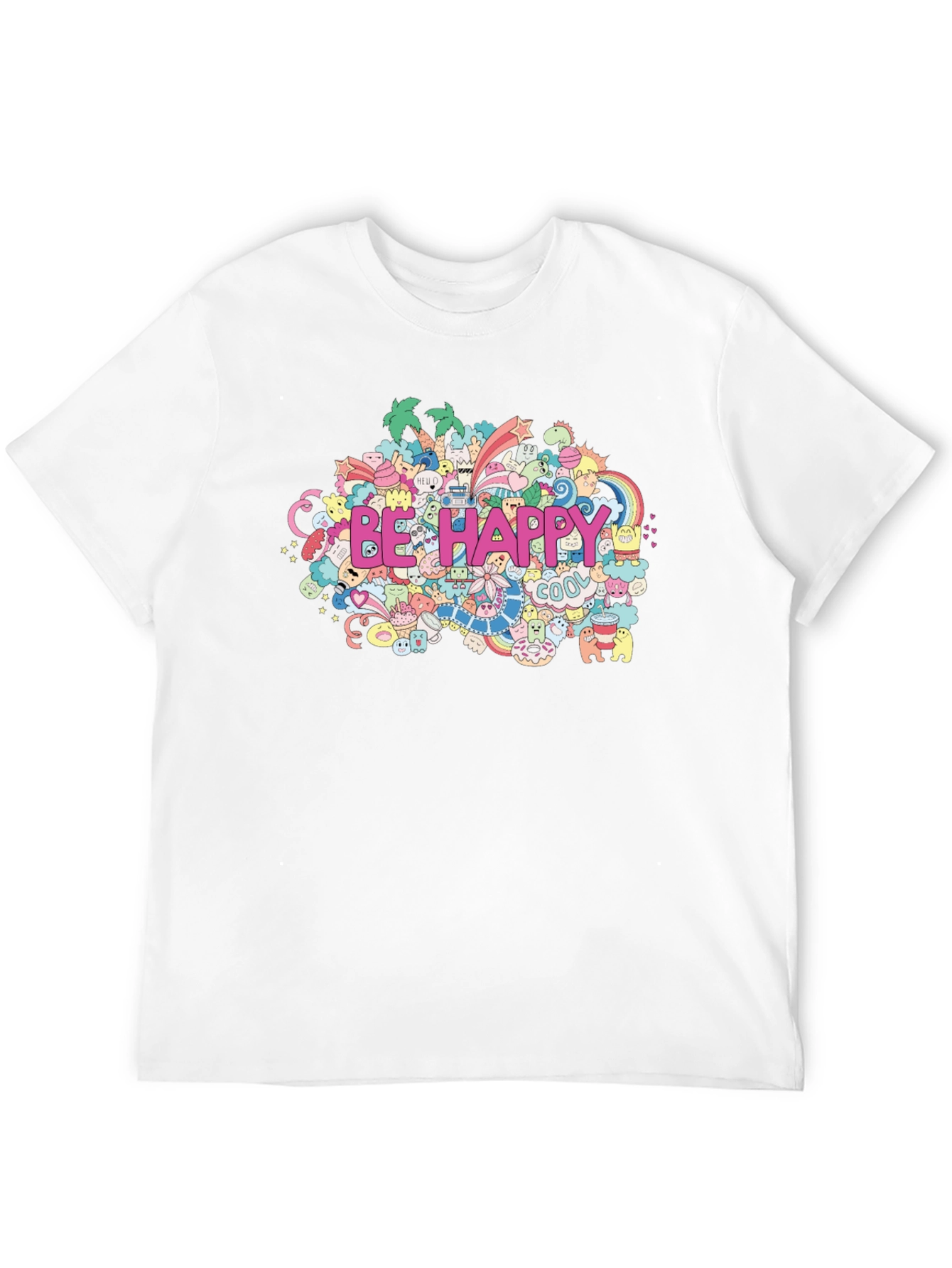 Be Happy Doodle Art Black T-Shirt