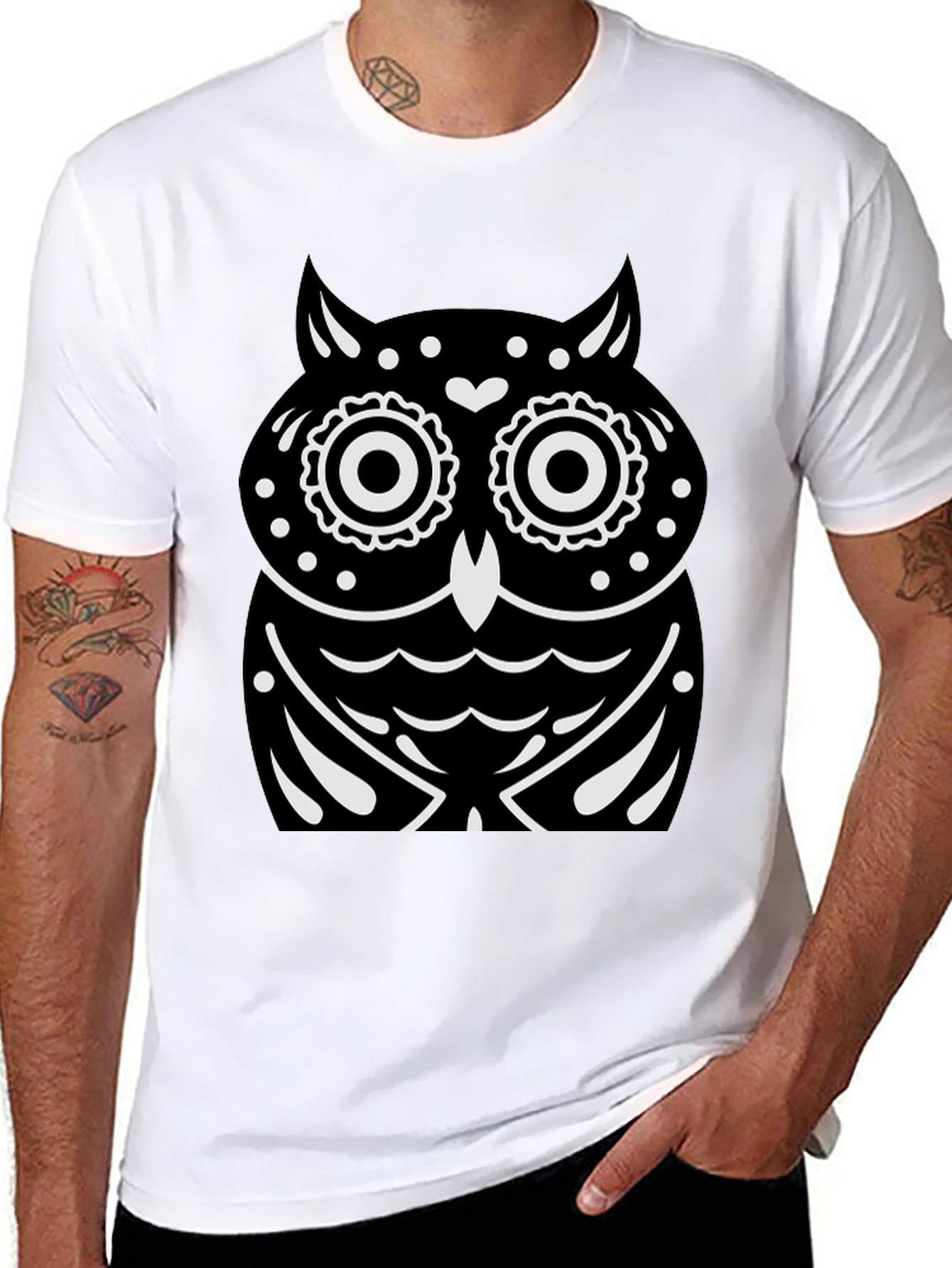 Black T-Shirt with Owl Graphic